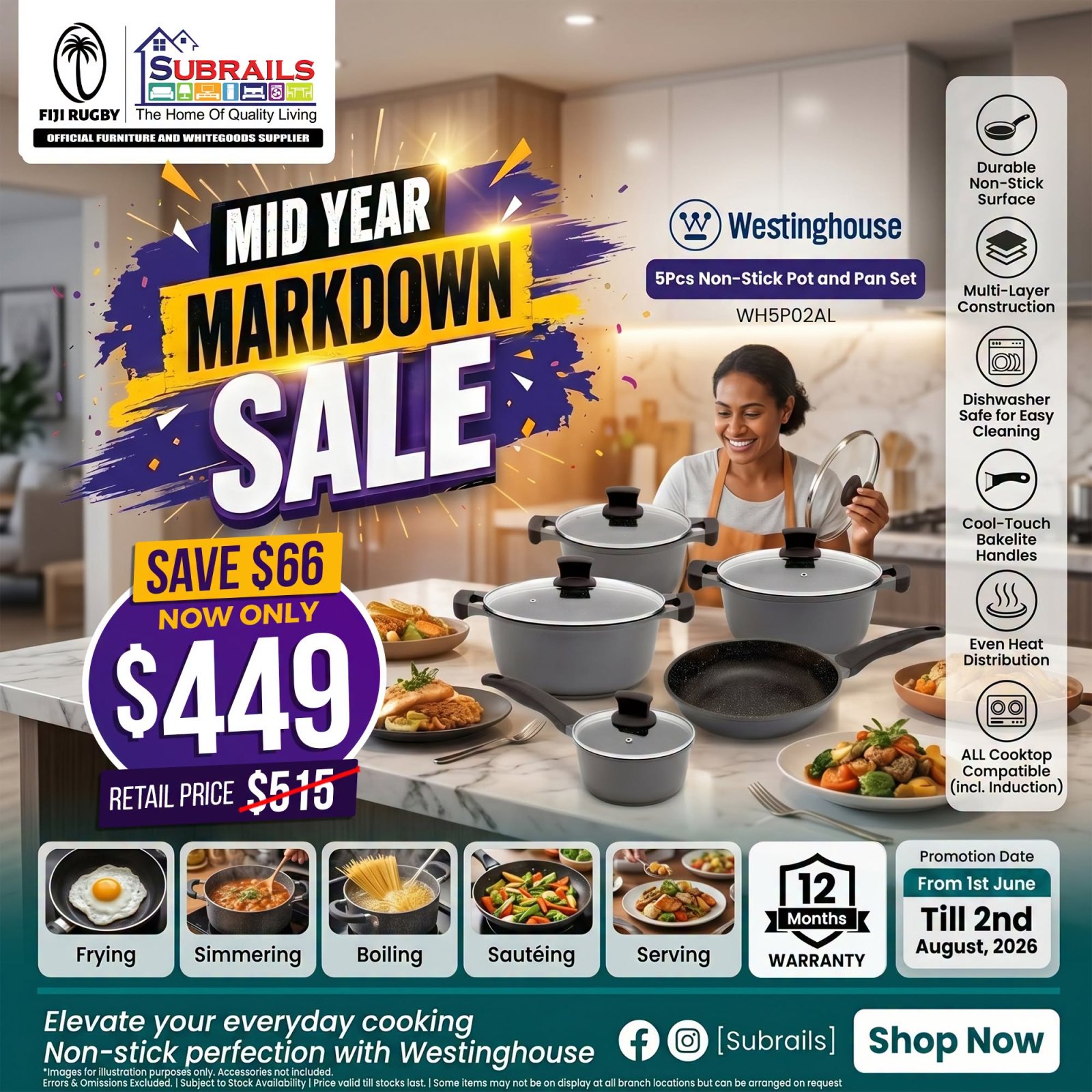 Westinghouse 5Pcs Non-Stick Pot and Pan Set
