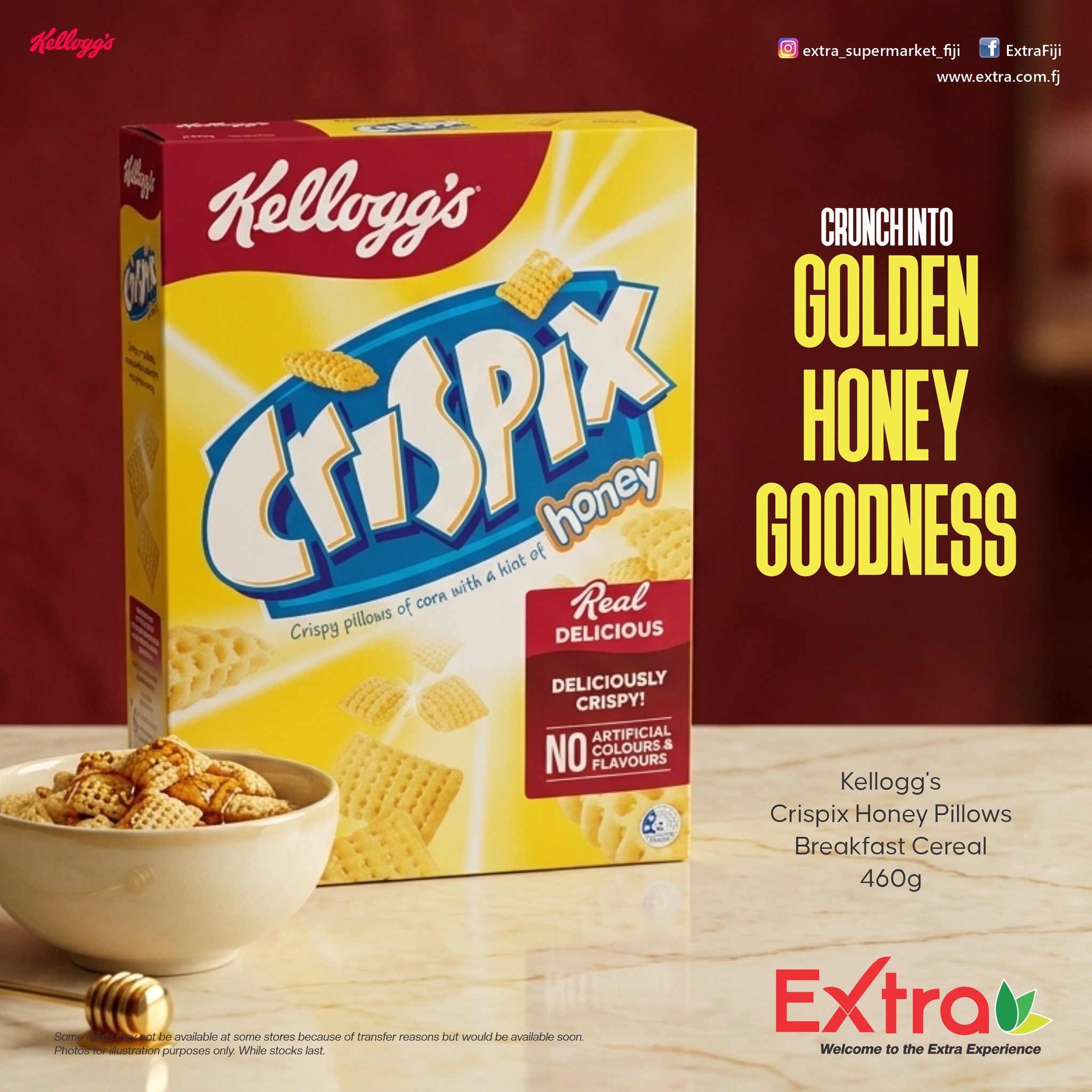 Kellogg's Crispix Honey Pillows Breakfast Cereal 460g - $13.95each