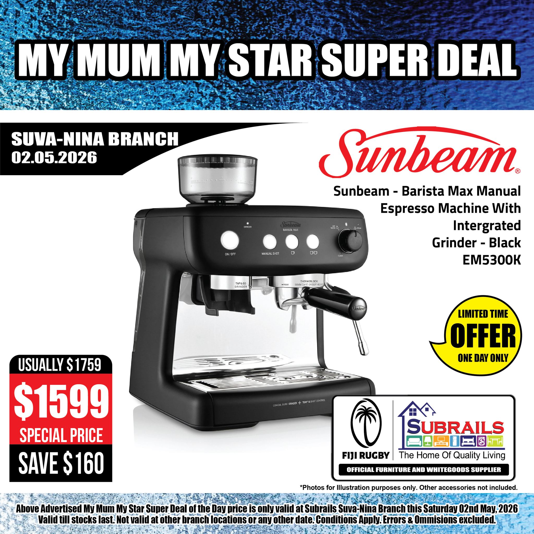 Sunbeam Barista Max Manual Espresso Machine EM5300K