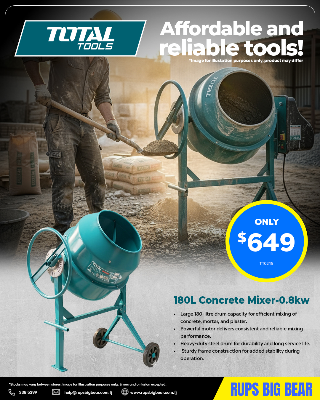 180L Concrete Mixer - 0.8kw