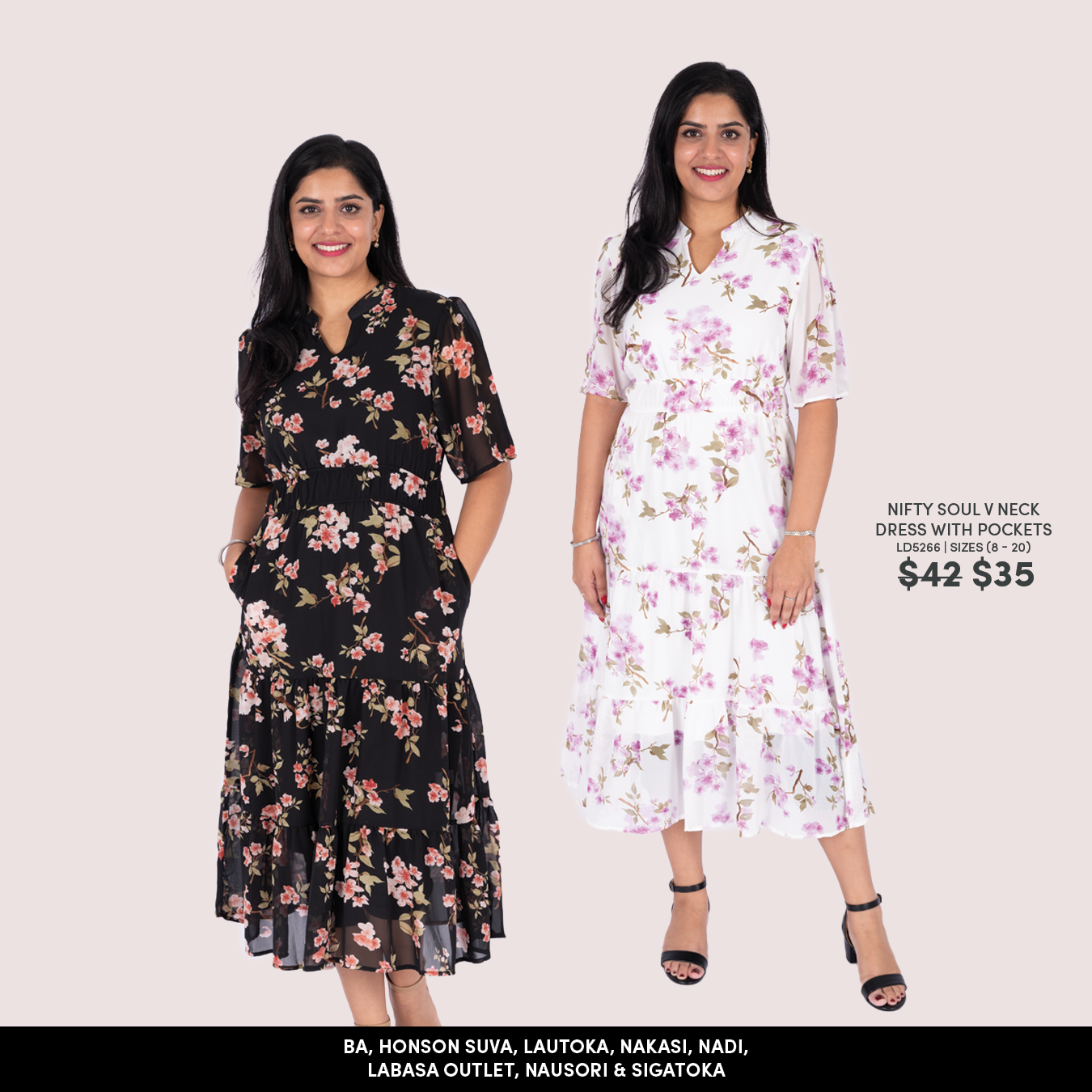 Nifty Soul V Neck Dress with Pockets