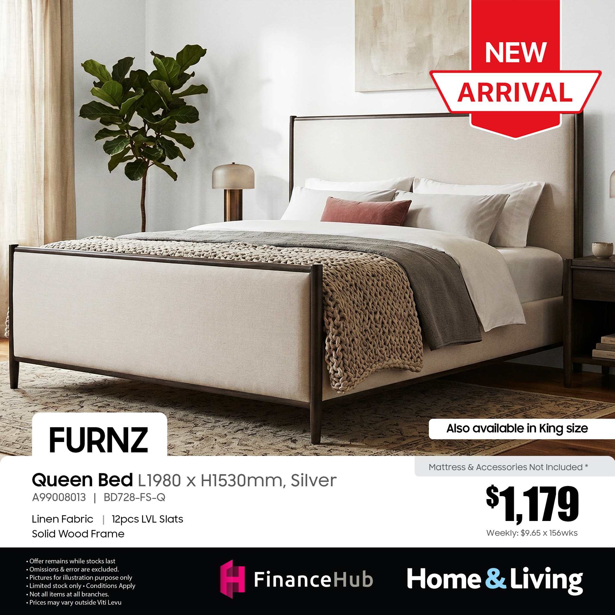 FURNZ Queen Bed Silver