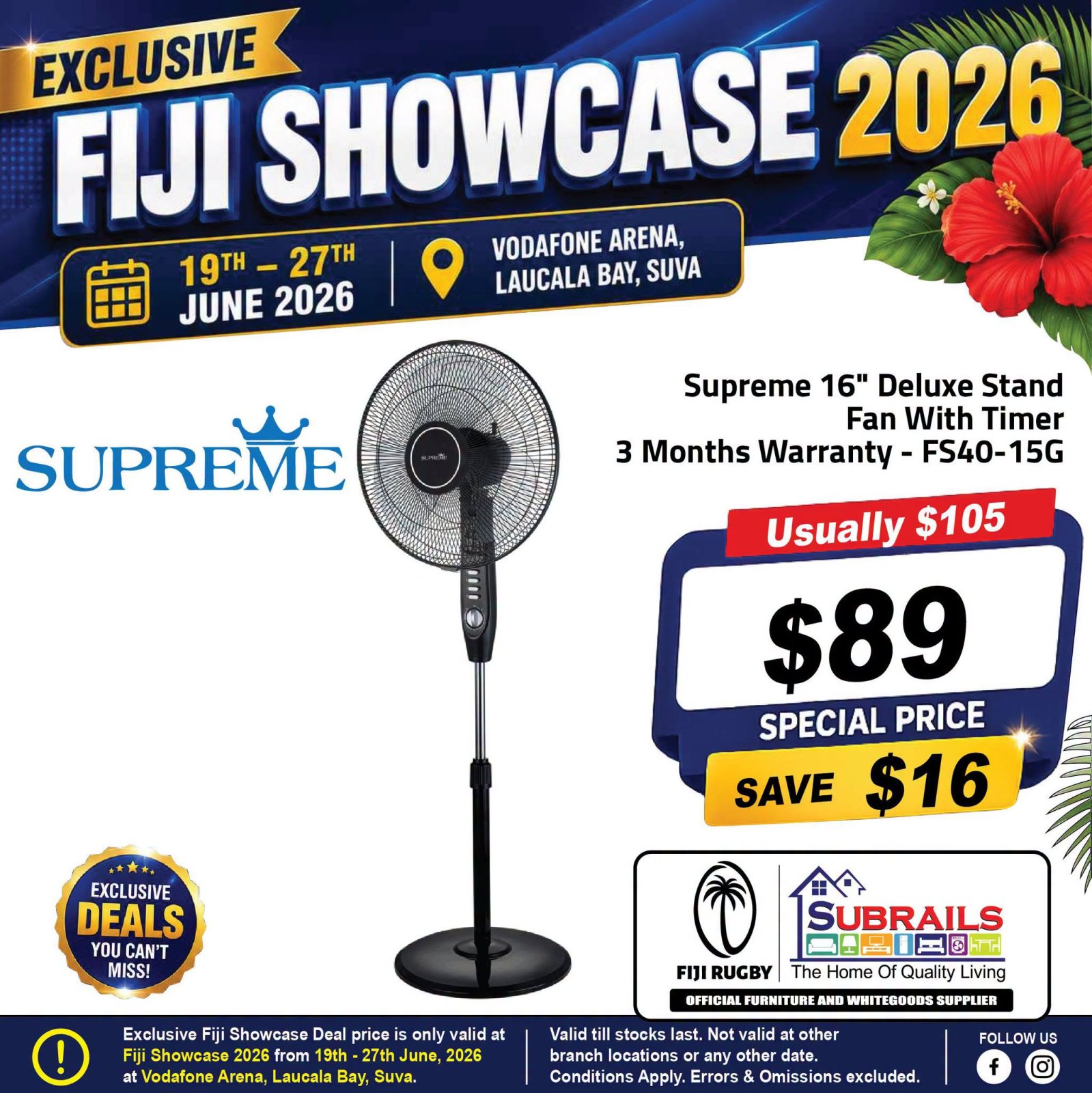 Supreme 16" Deluxe Stand Fan With Timer
