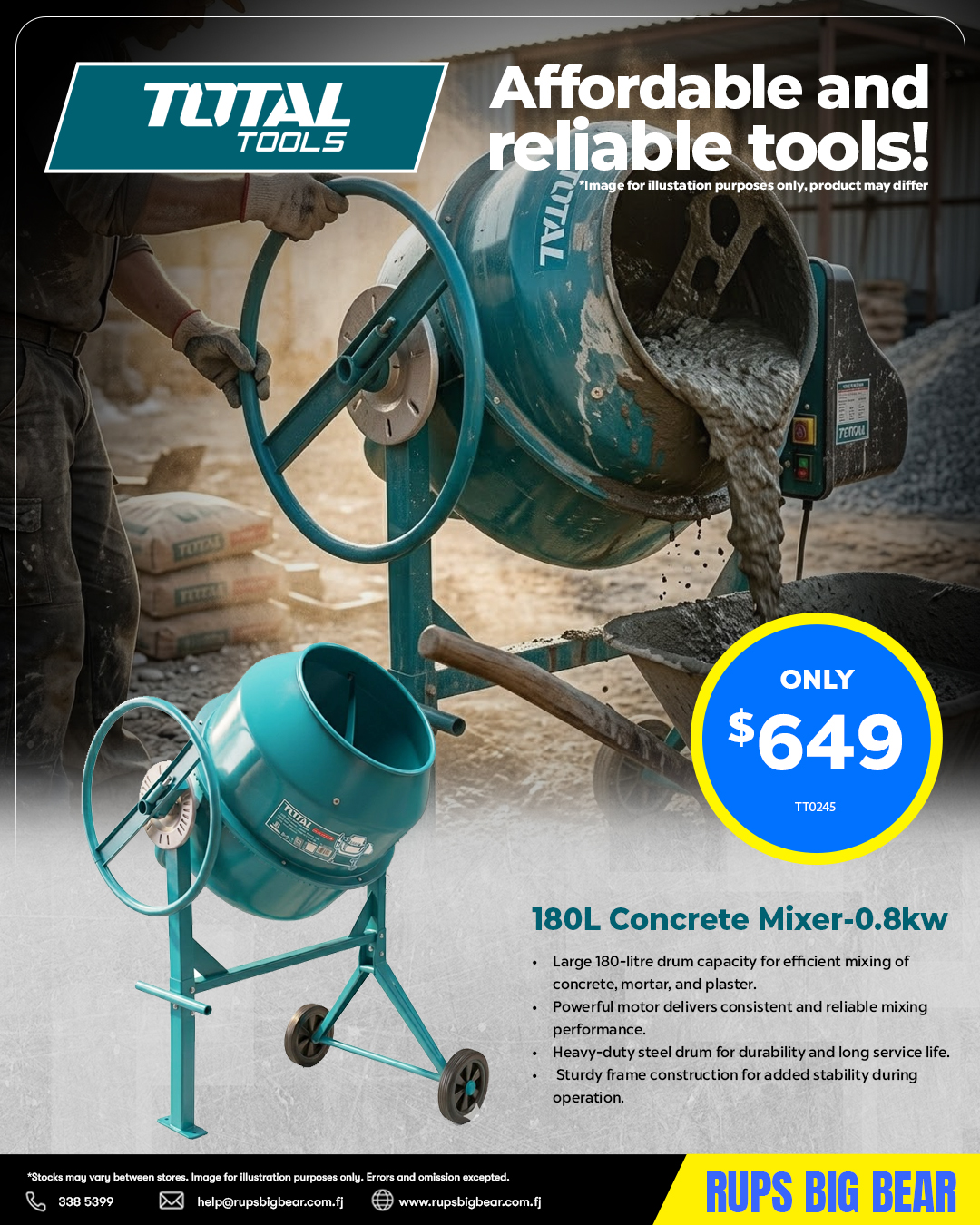 180L Concrete Mixer - 0.8kw