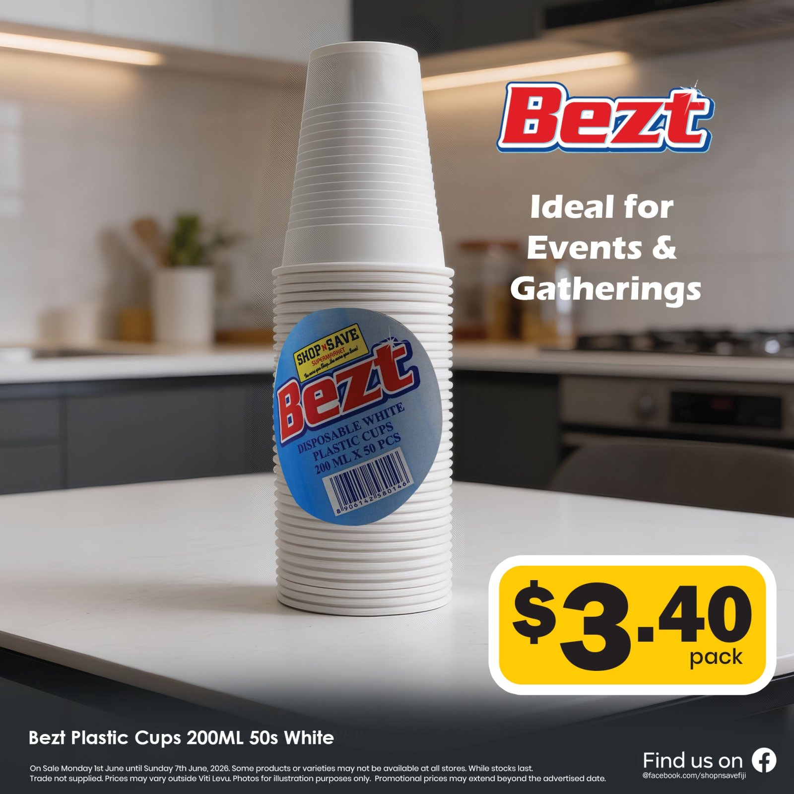 Bezt Plastic Cups 200ML 50s White