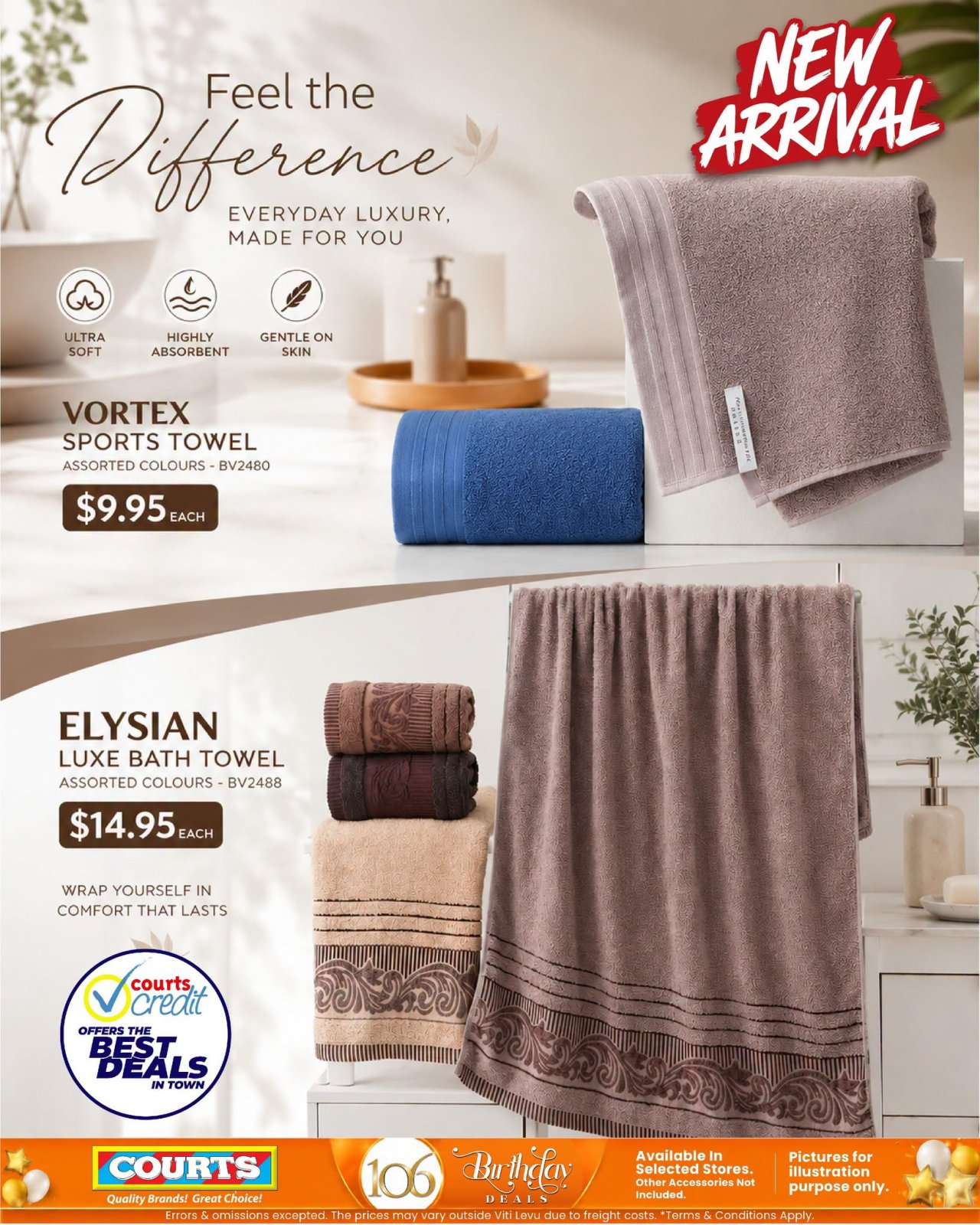 Vortex Sports Towel & Elysian Luxe Bath Towel - Page 1