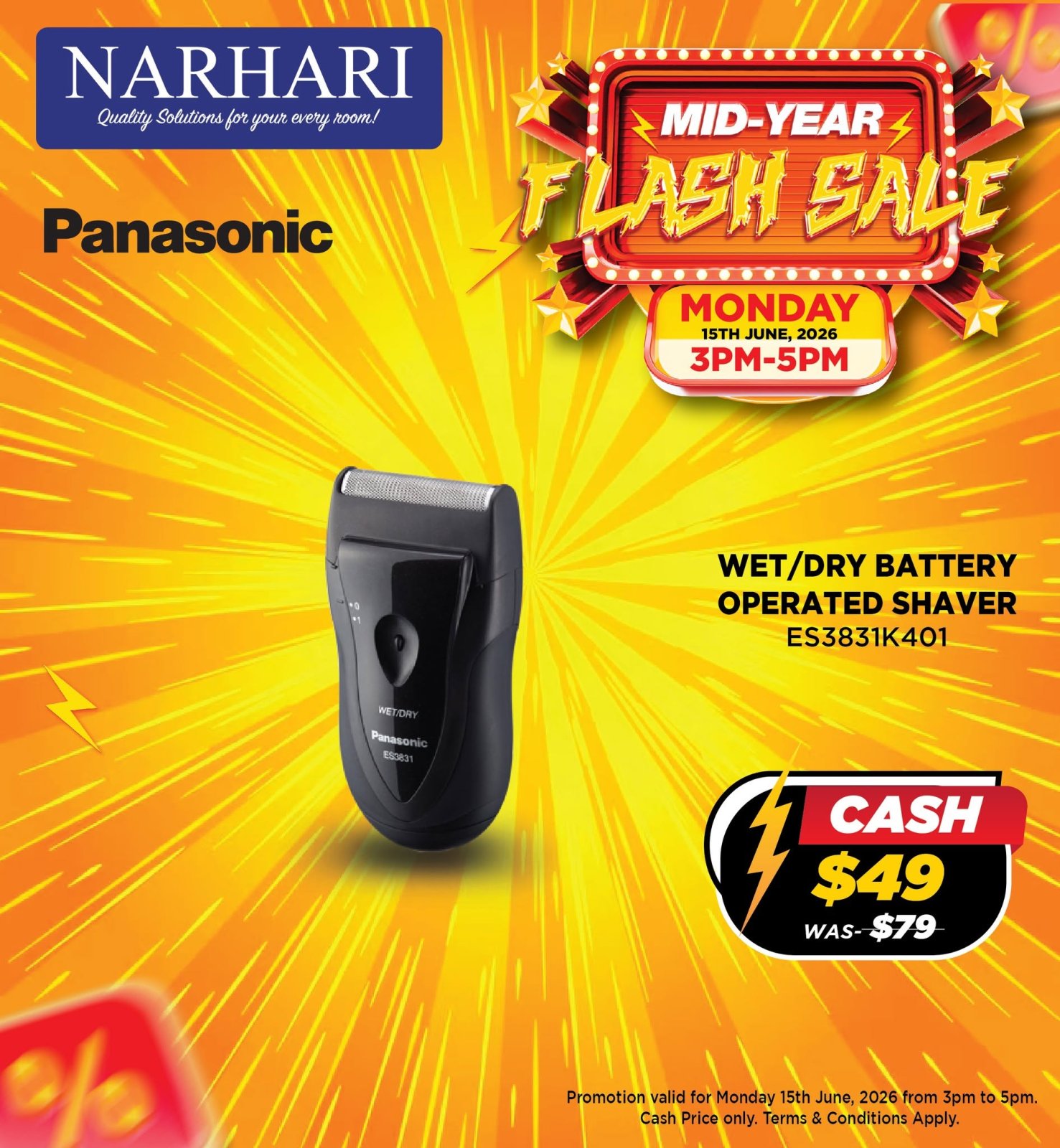 Panasonic Wet/Dry Battery Operated Shaver ES3831K401