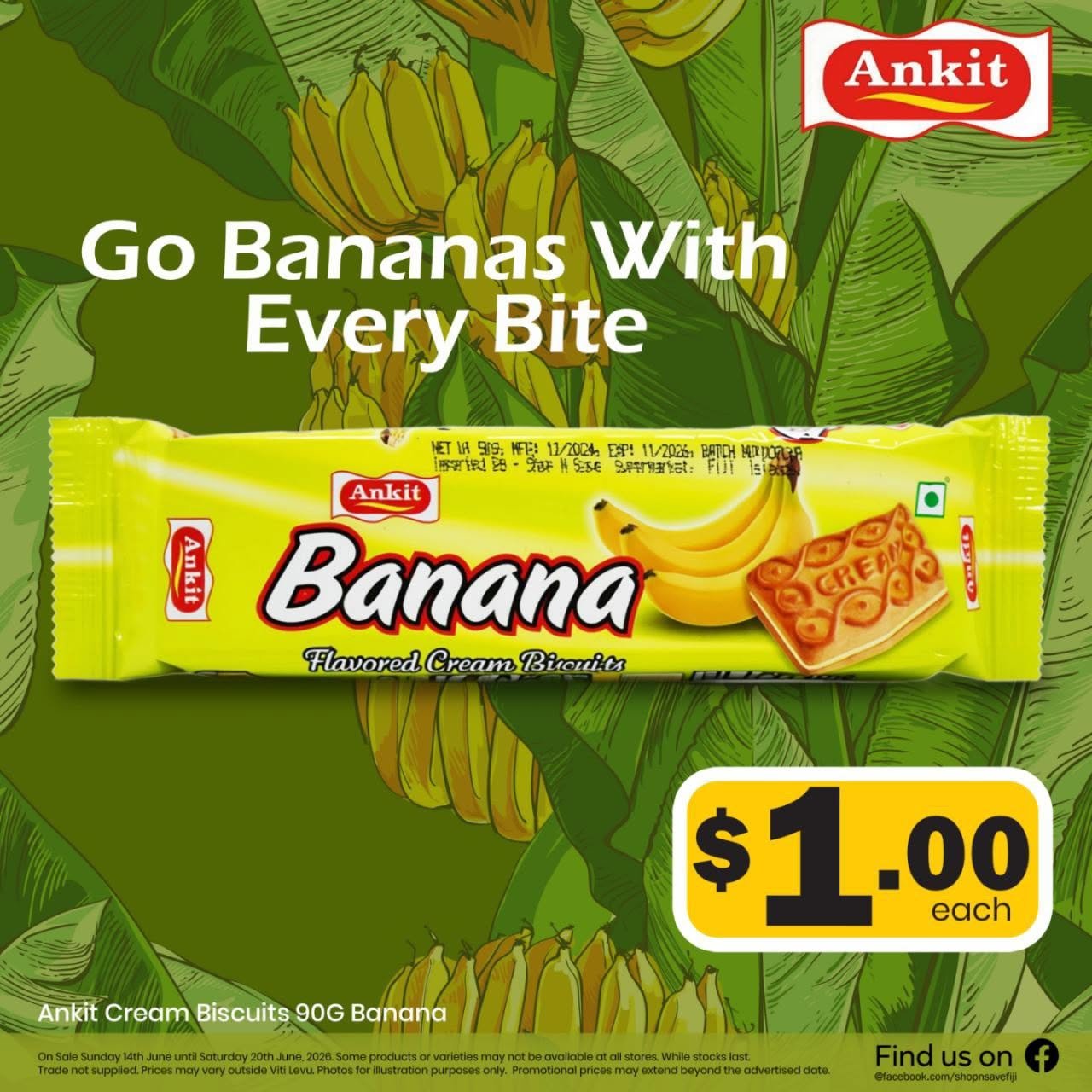 Ankit Banana Flavored Cream Biscuits 90G