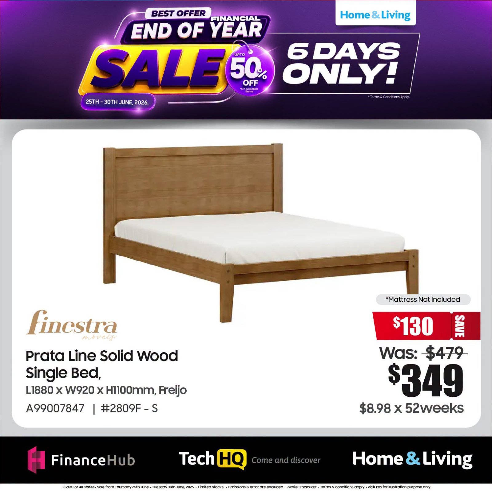Prata Line Solid Wood Single Bed