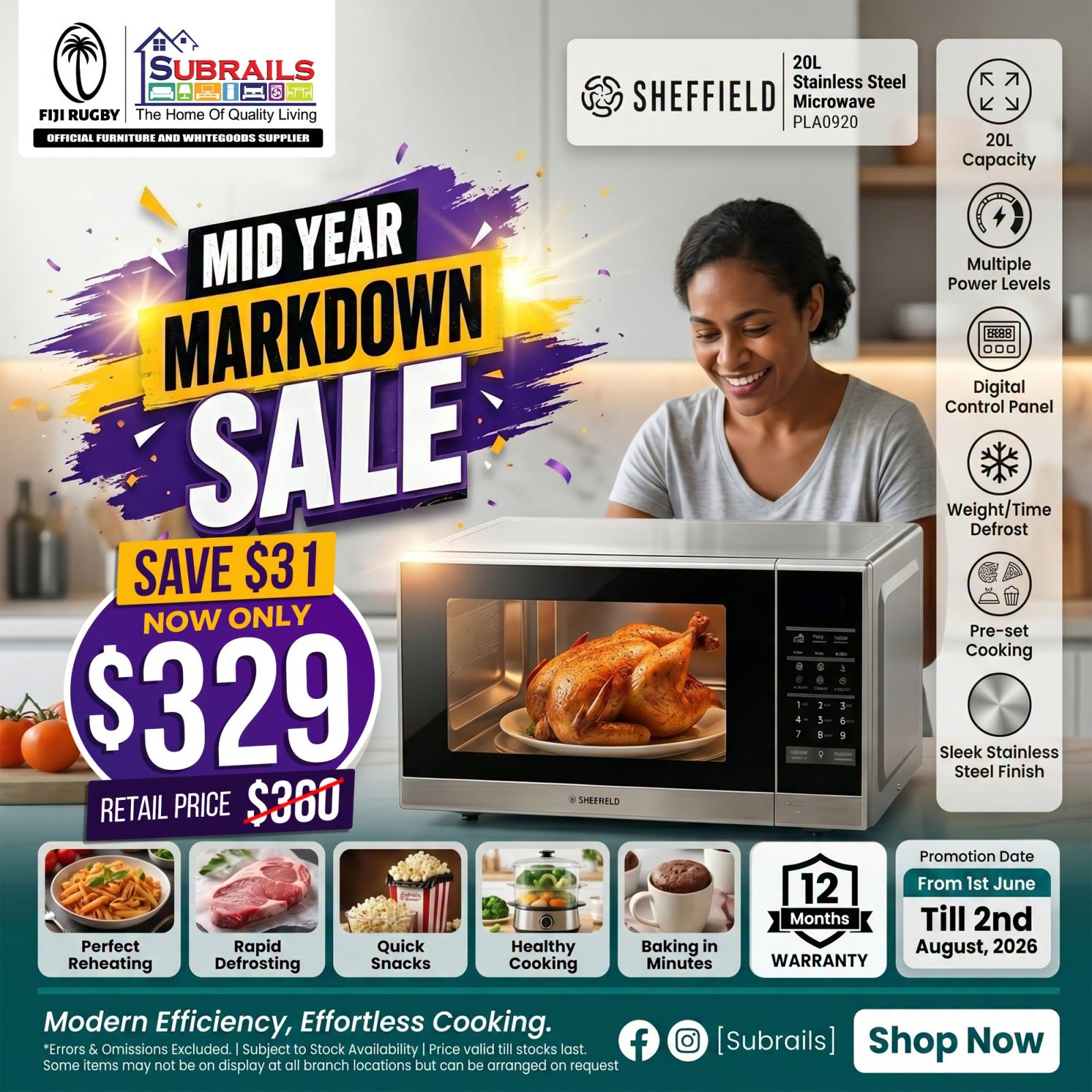 Sheffield 20L Stainless Steel Microwave