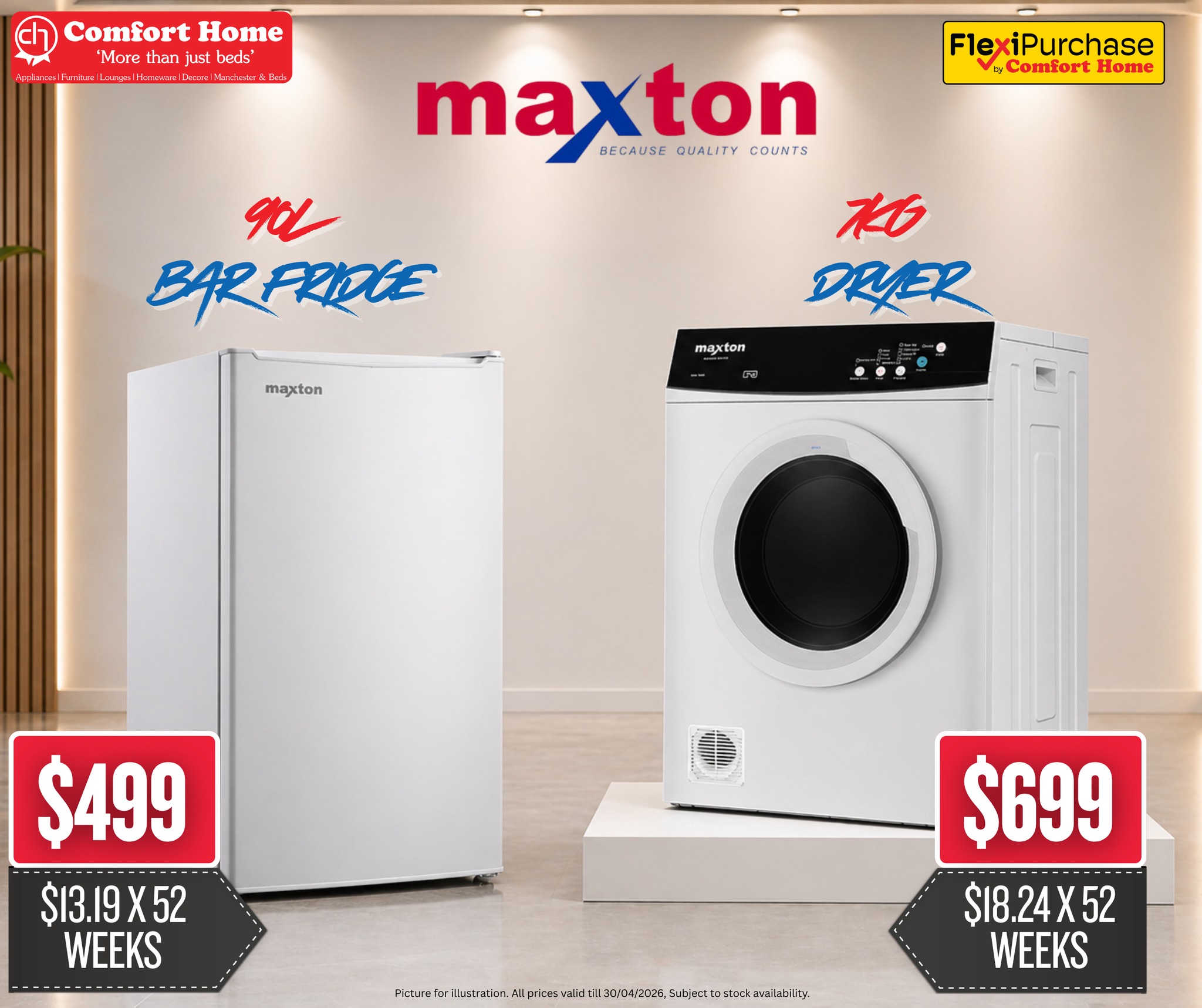 Maxton Appliances – Bar Fridge & Dryer