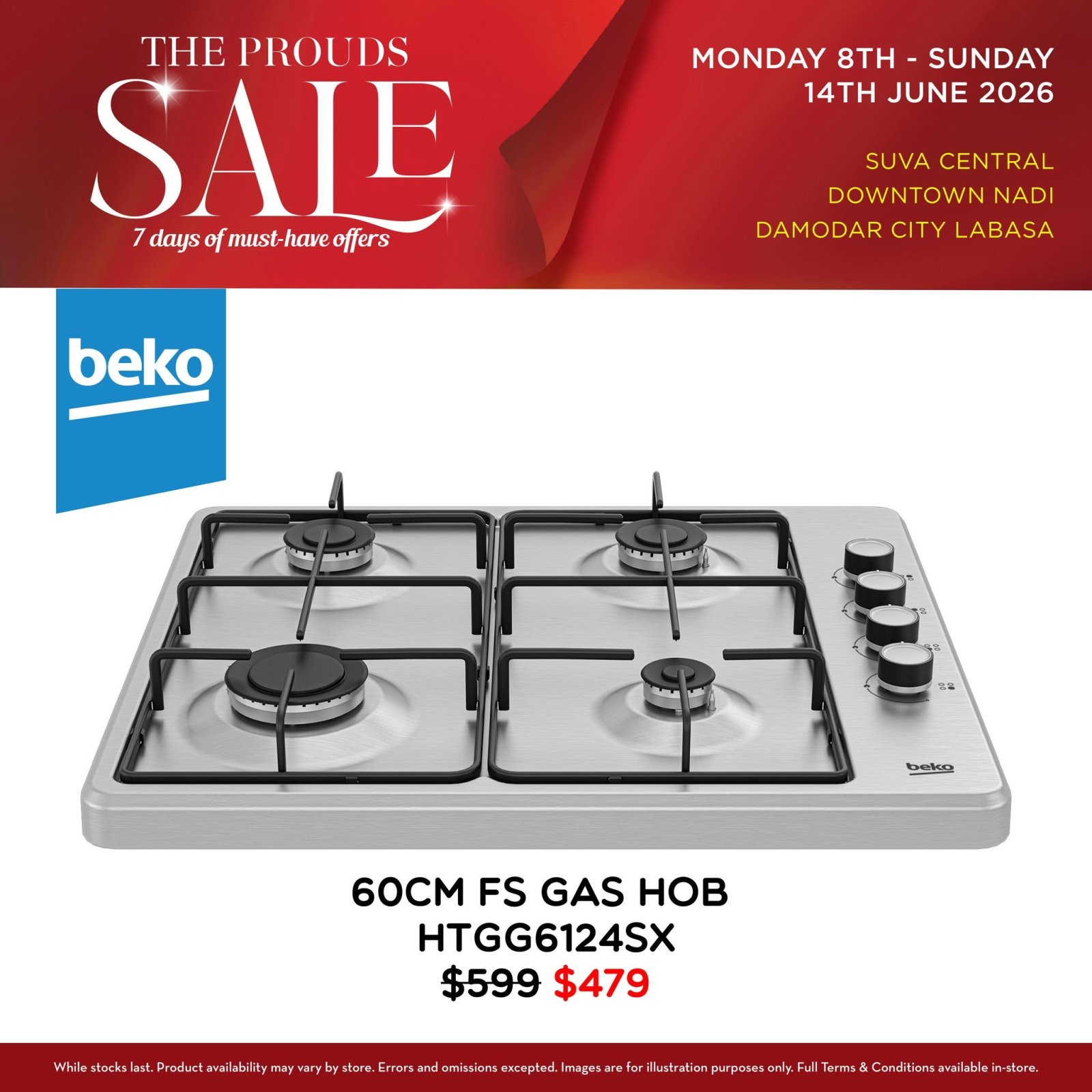 Beko 60cm FS Gas Hob HTGG6124SX