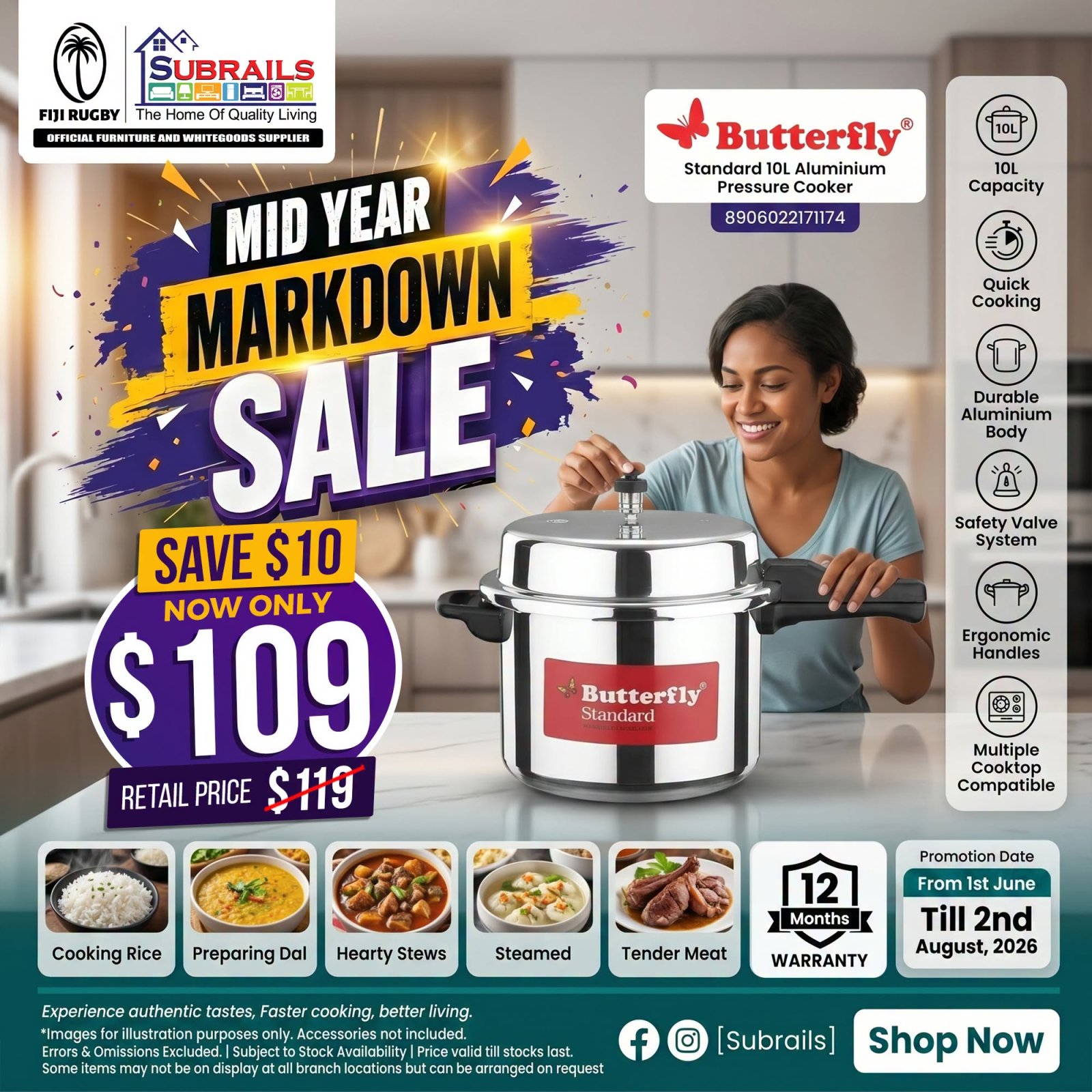 Butterfly Standard 10L Aluminium Pressure Cooker