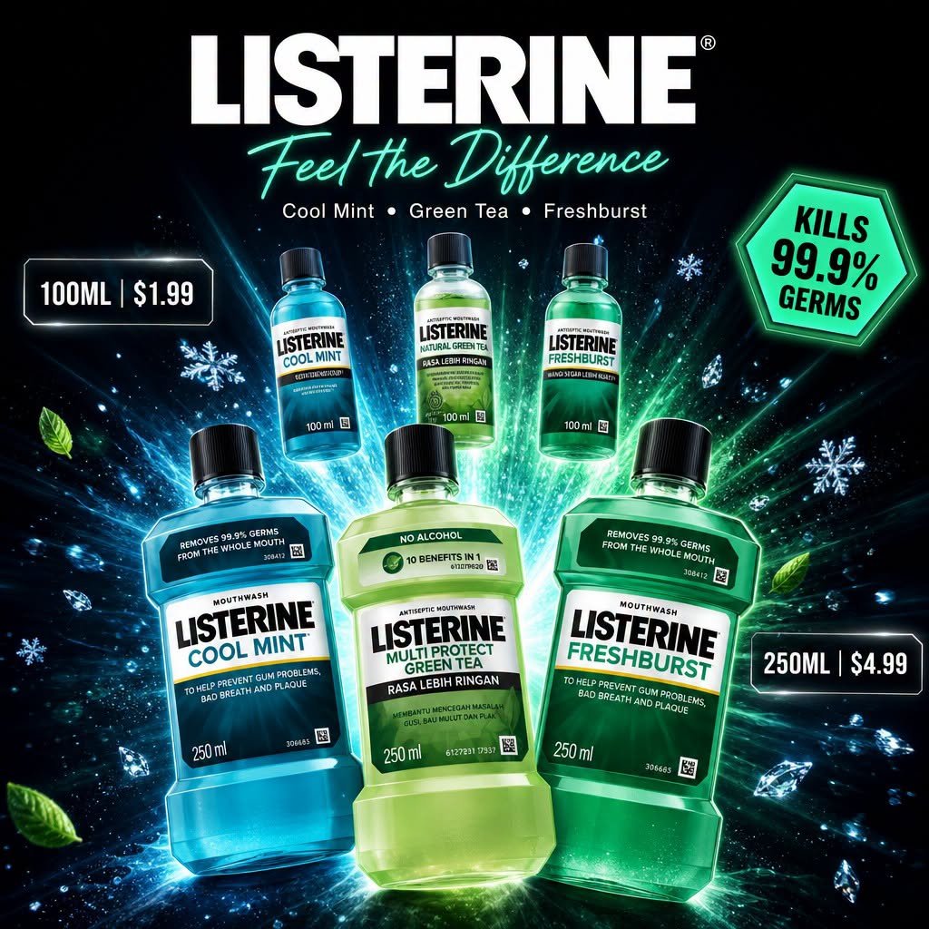Listerine Mouthwash – Cool Mint, Green Tea, Freshburst - Page 1