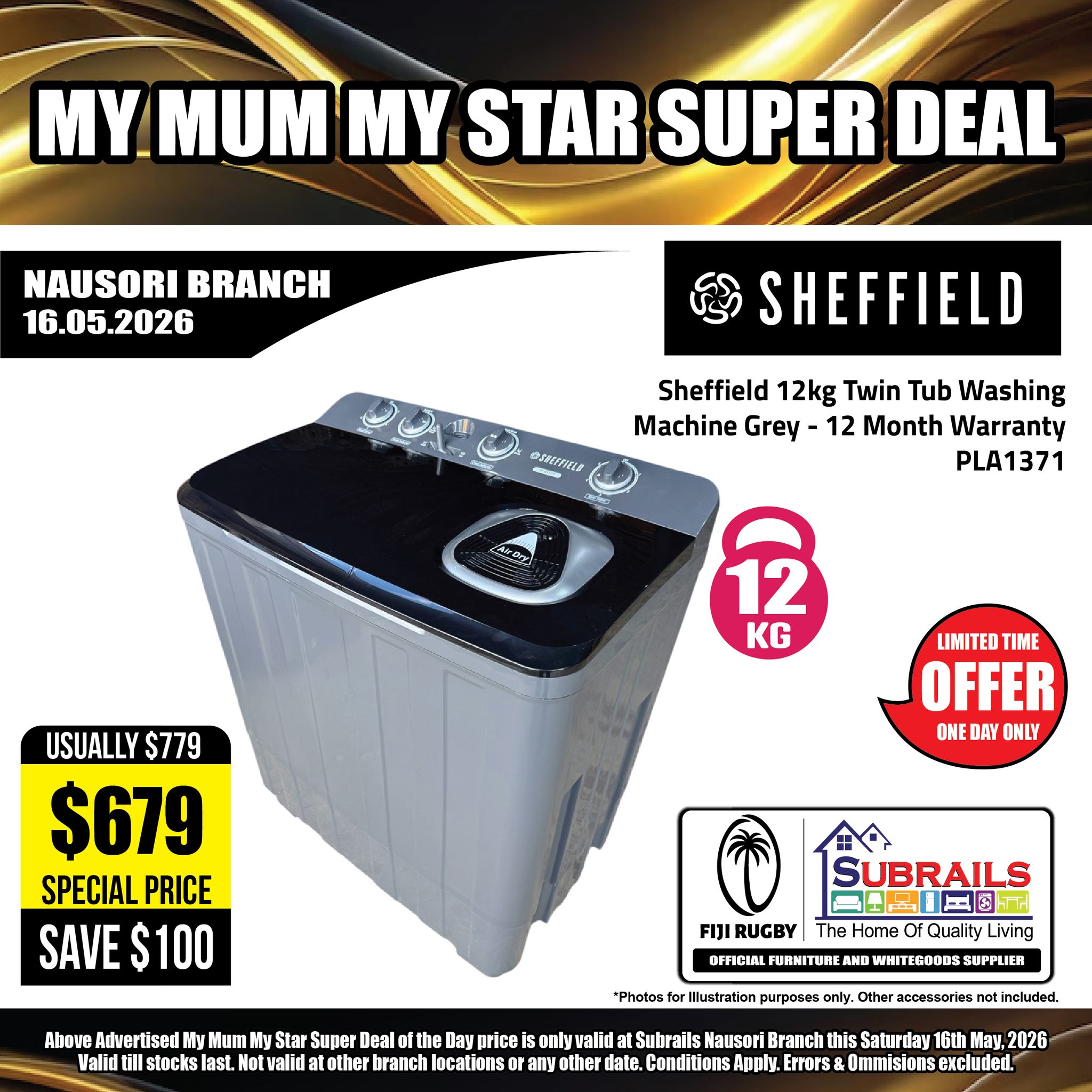 Sheffield 12kg Twin Tub Washing Machine