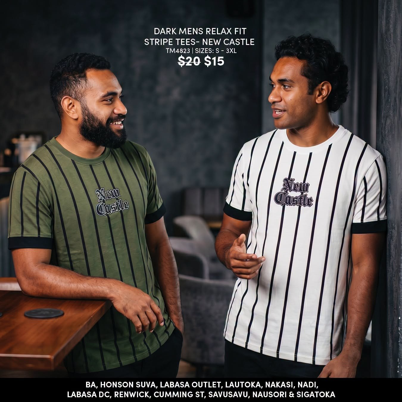 Dark Mens Relax Fit Stripe Tees - New Castle