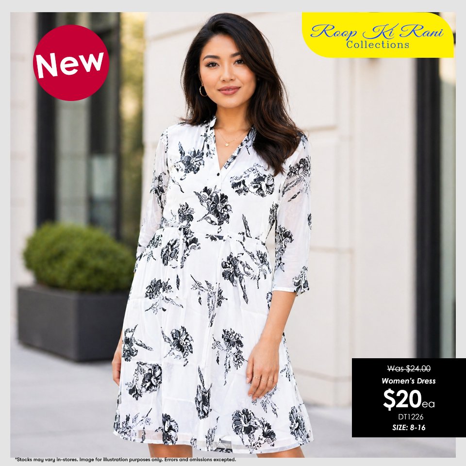 Women's Dress - Black & White Floral