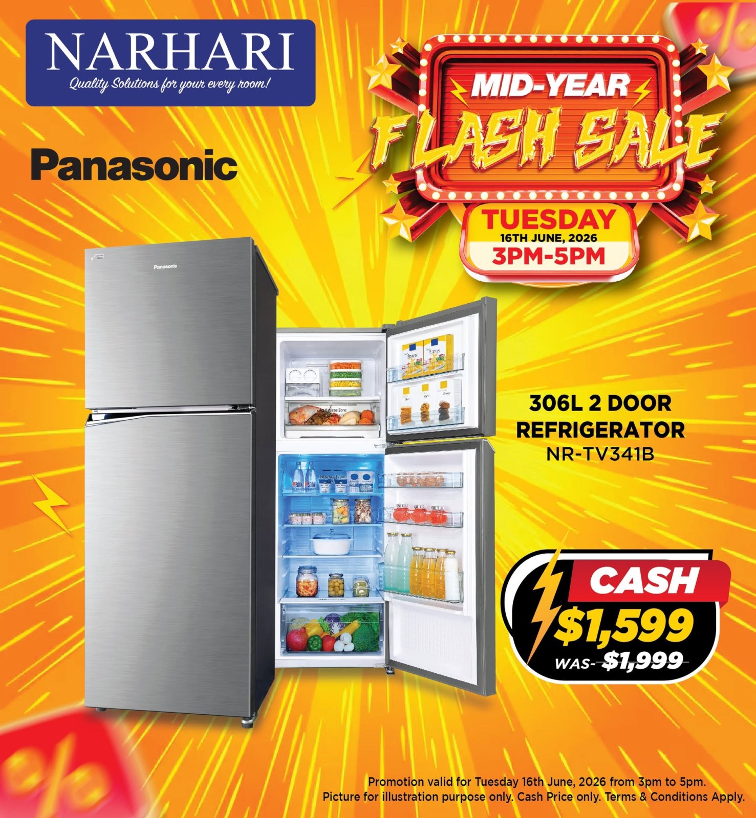Panasonic 306L 2 Door Refrigerator NR-TV341B