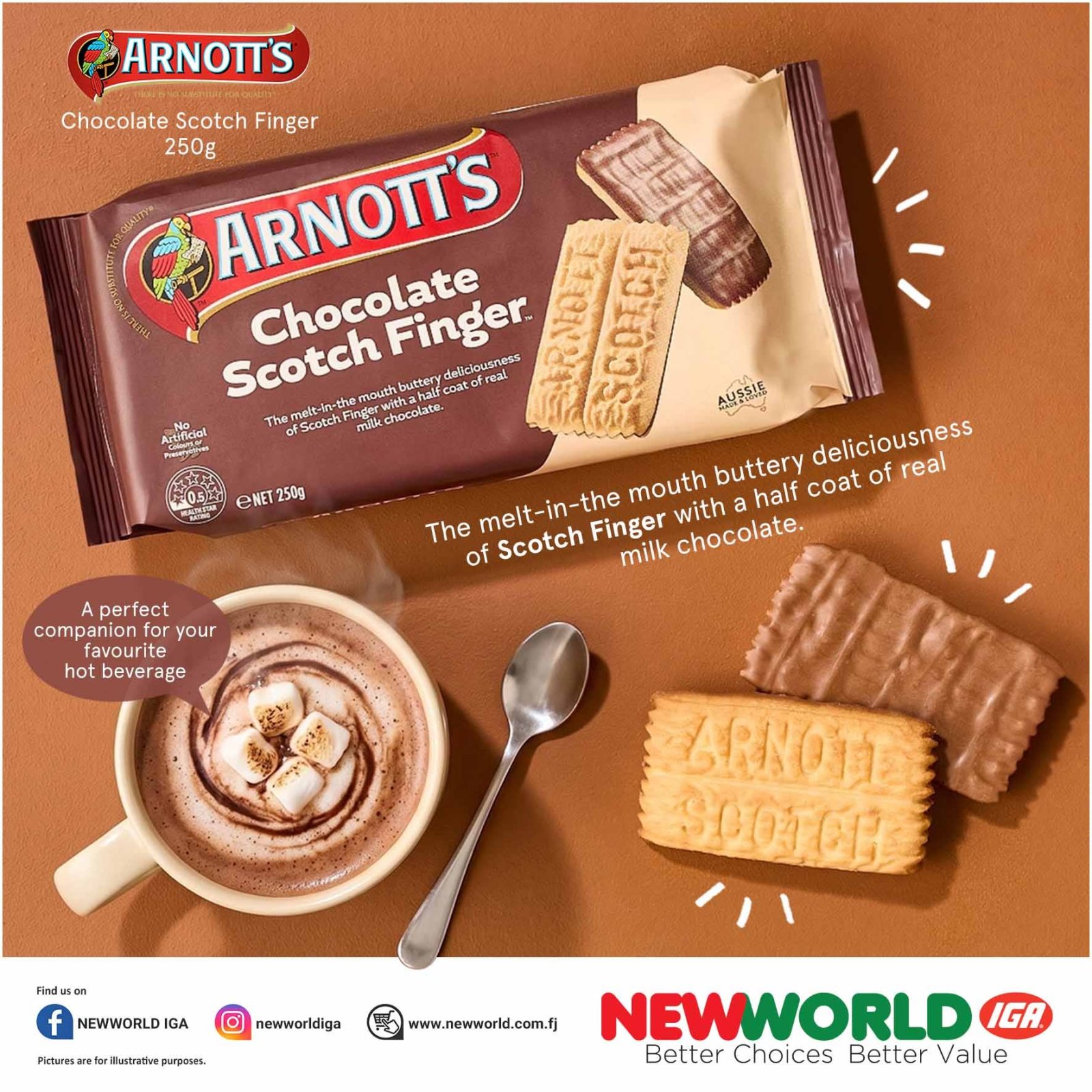 Arnott's Chocolate Scotch Finger 250g