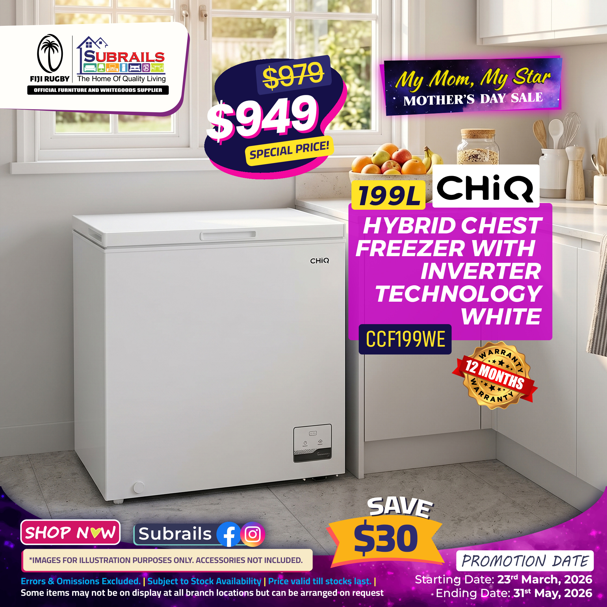 CHiQ 199L Hybrid Chest Freezer with Inverter Technology