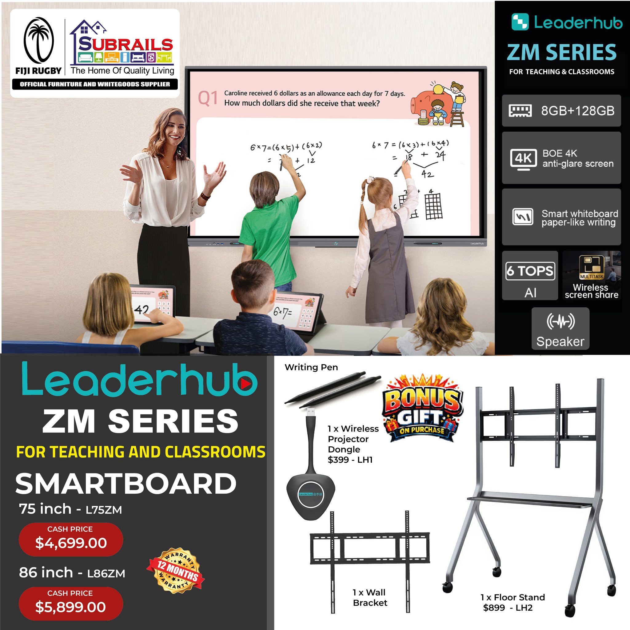 Leaderhub ZM Series 75" & 86" Smart Interactive Whiteboard