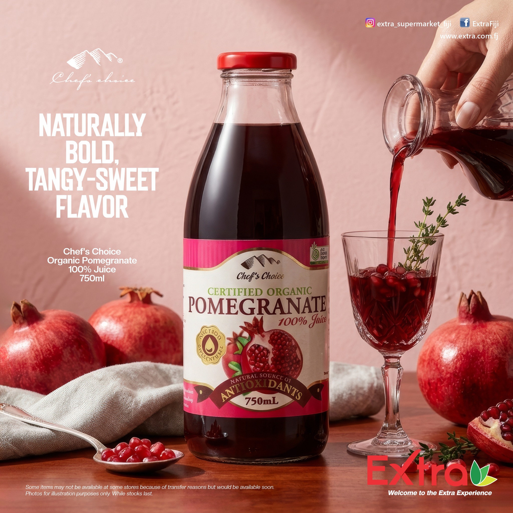 Chef's Choice Organic Pomegranate 100% Juice 750ml - $16.95each.