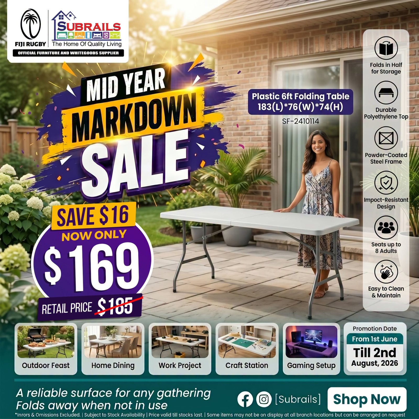 Plastic 6ft Folding Table