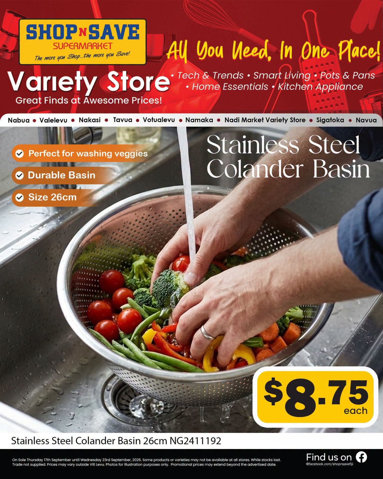 Stainless Steel Colander Basin 26cm