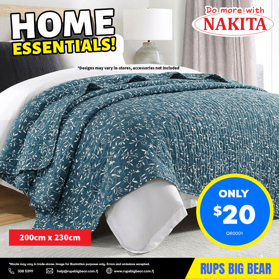Quilted Bedspread - Blue Floral Pattern