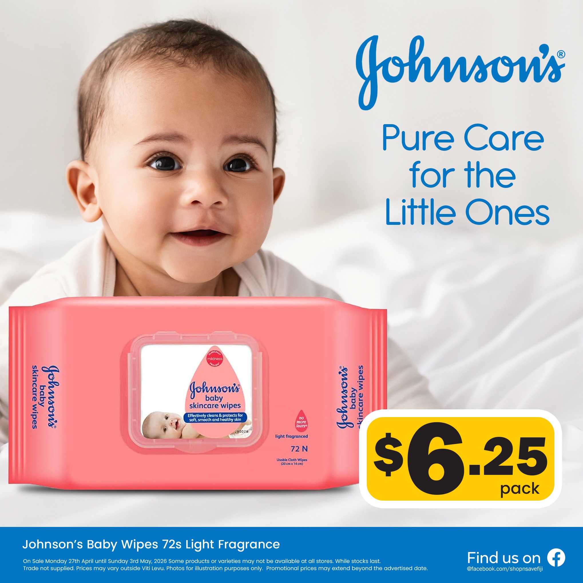 Johnson's Baby Wipes 72s Light Fragrance