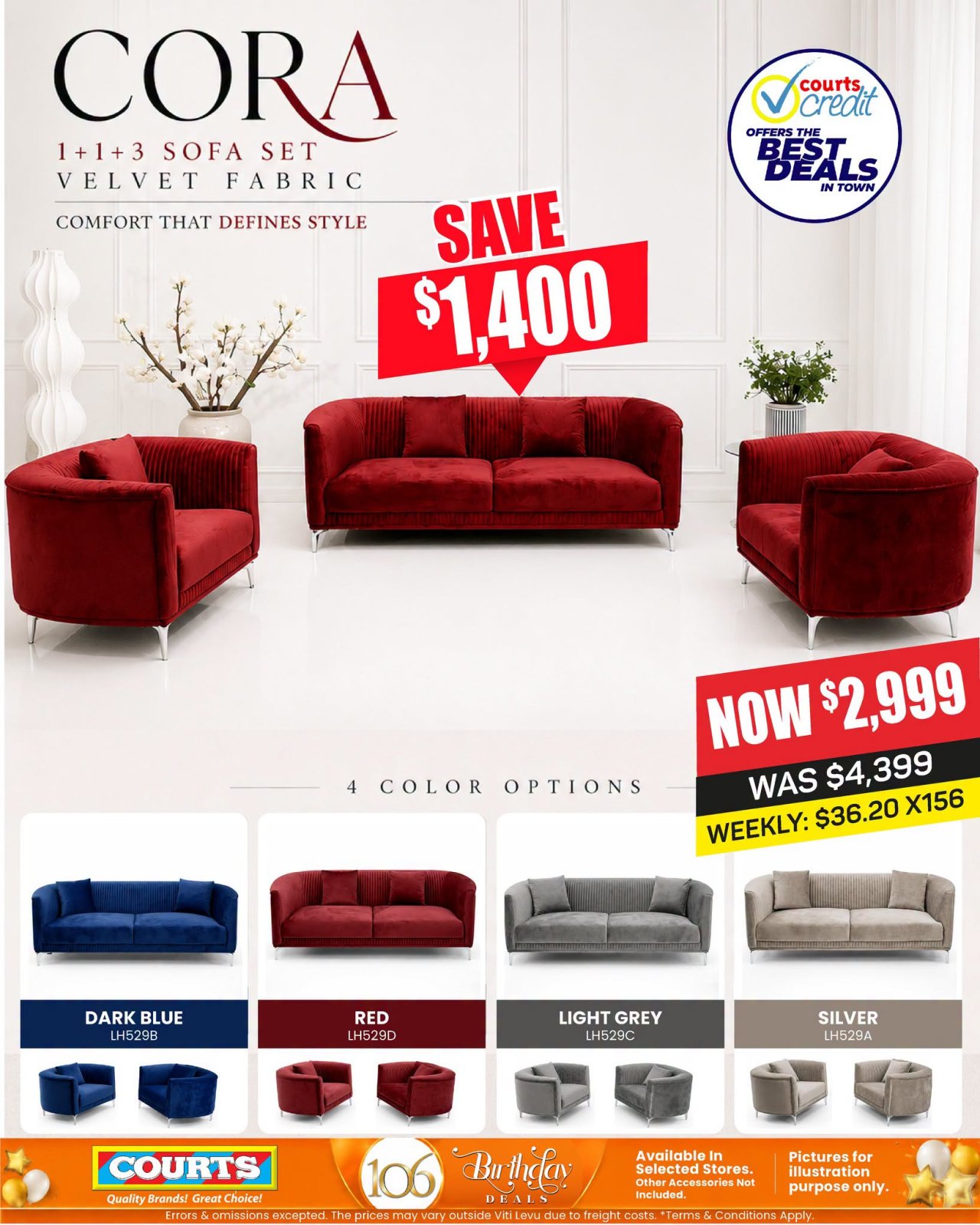CORA 1+1+3 Sofa Set - Velvet Fabric - Page 1