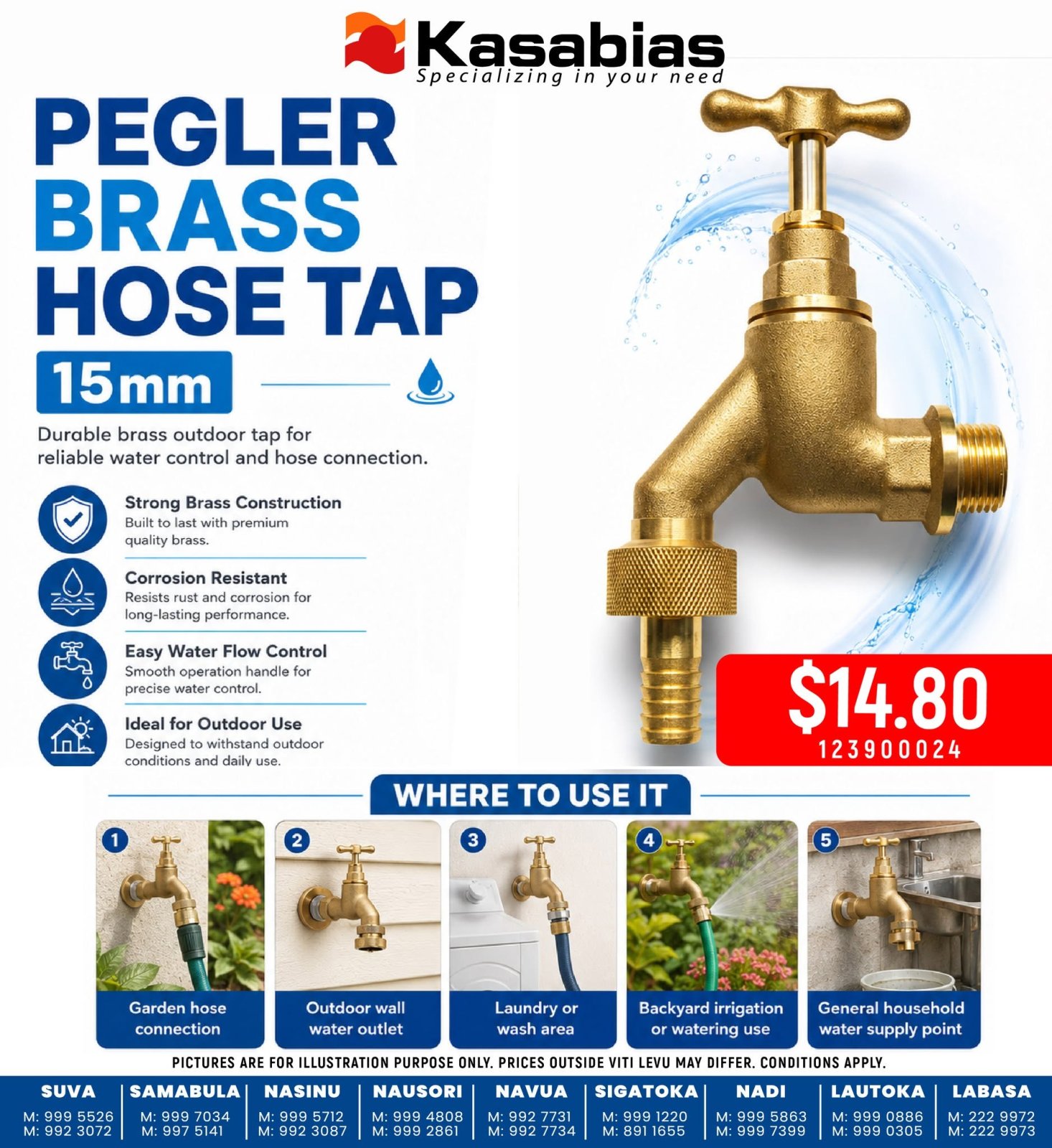 Pegler Brass Hose Tap 15mm