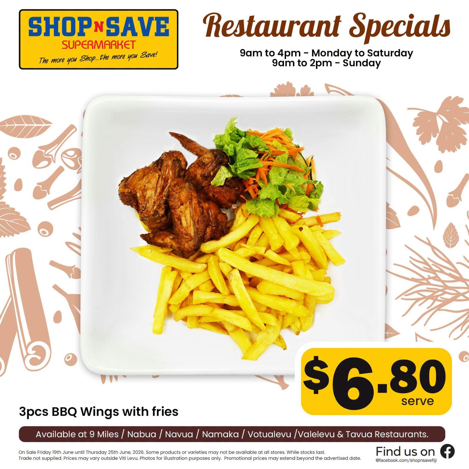 3pcs BBQ Wings with Fries