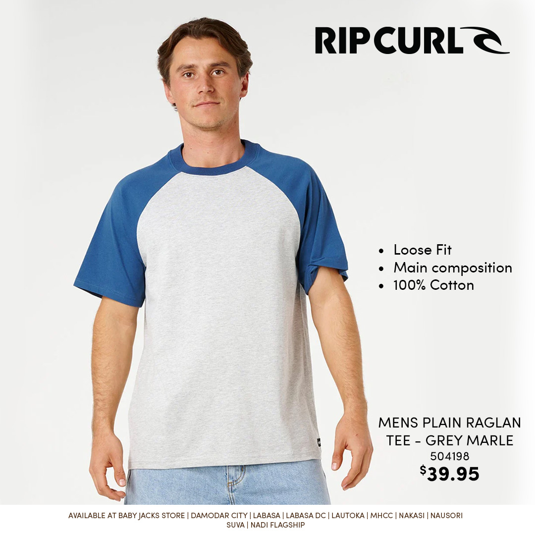 Mens Plain Raglan Tee - Grey Marle