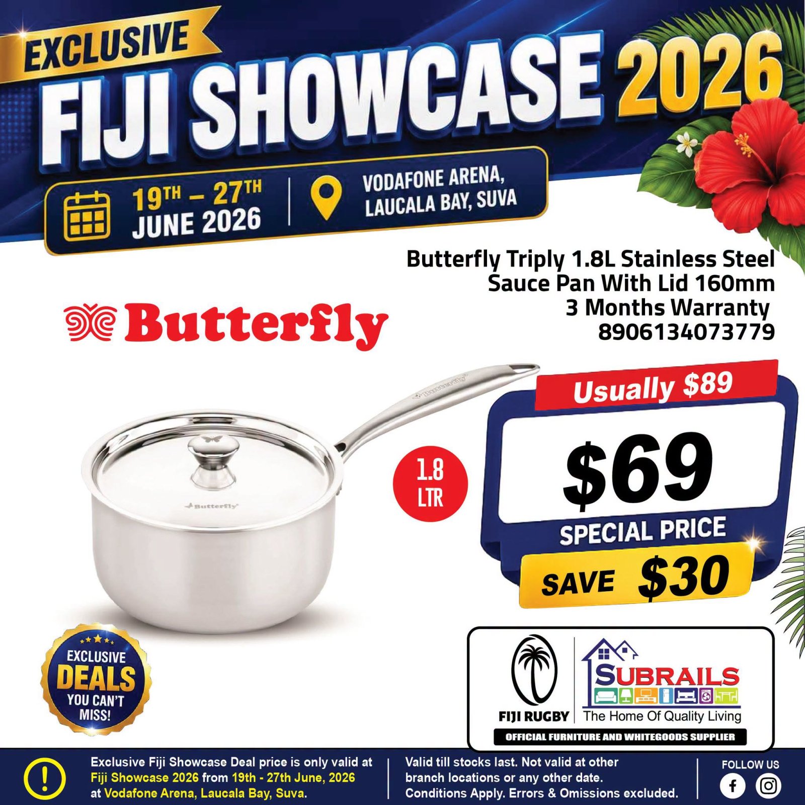 Butterfly Triply 1.8L Stainless Steel Sauce Pan