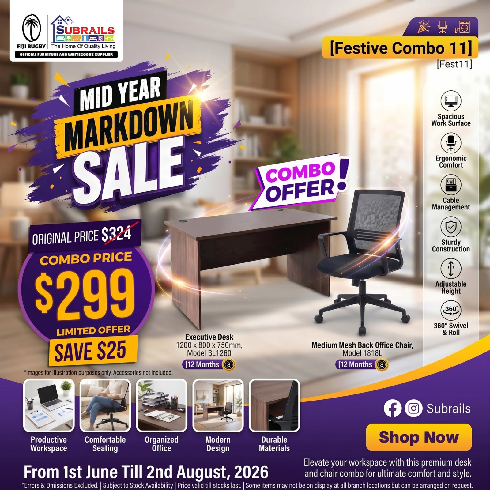 Festive Combo 11 – Executive Desk & Office Chair