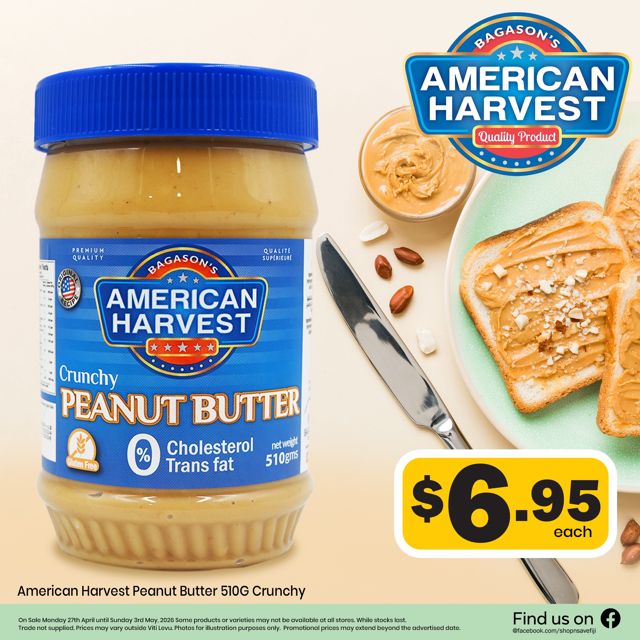 American Harvest Peanut Butter 510G Crunchy