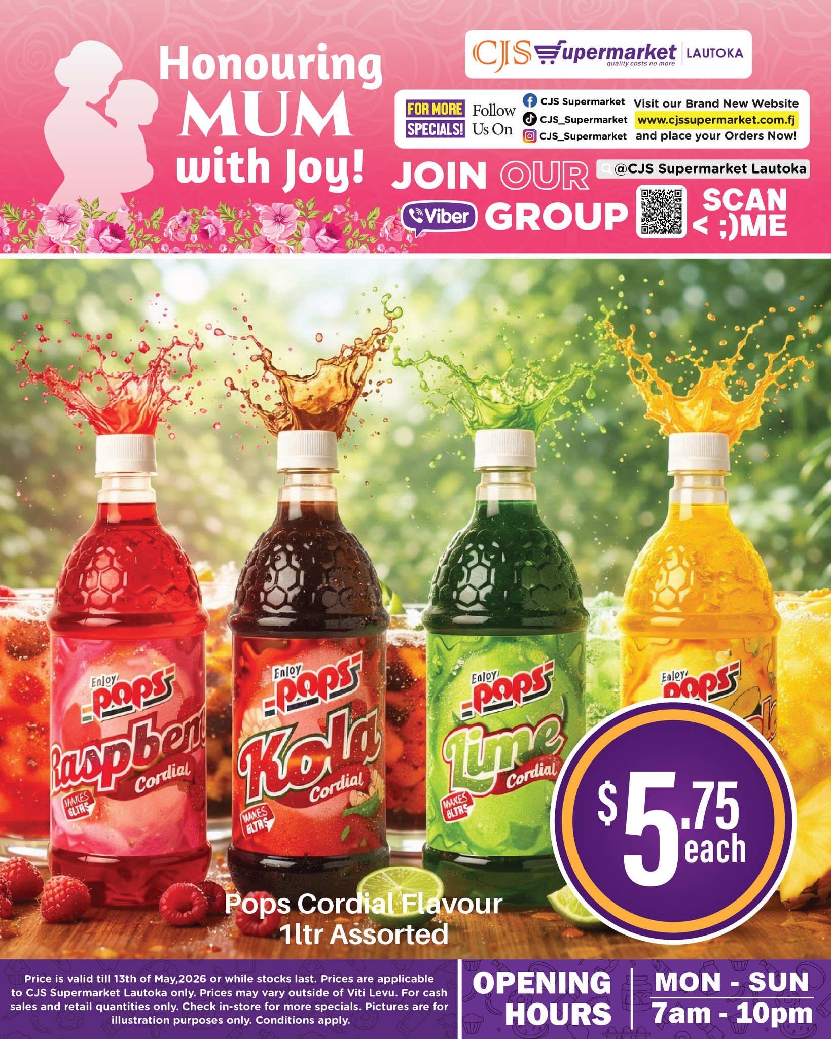 Pops Cordial Flavour 1L Assorted