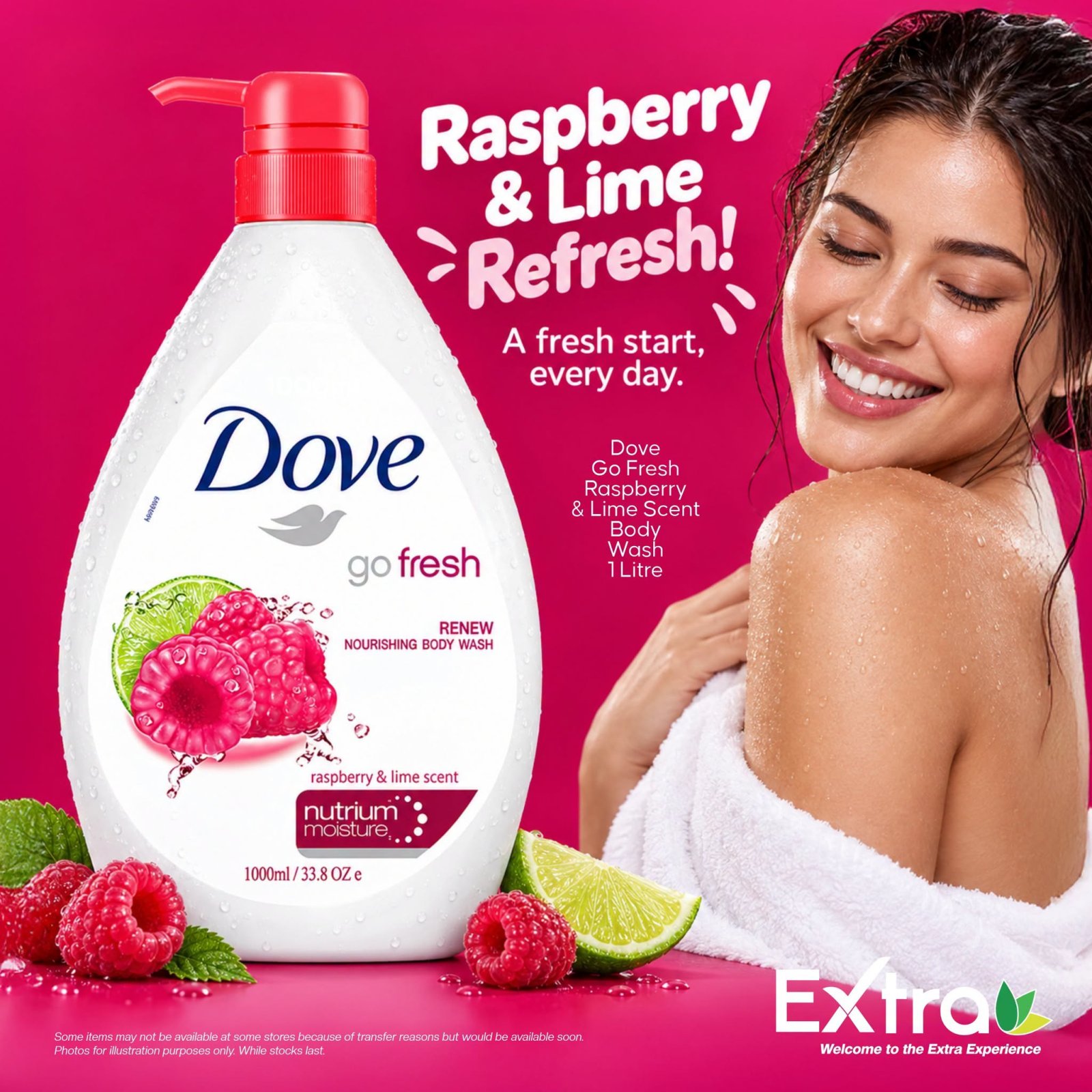 Dove Go Fresh Raspberry & Lime Body Wash 1L