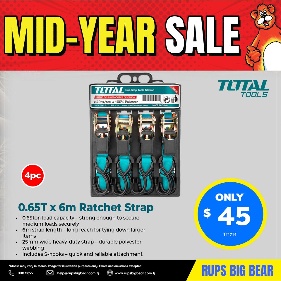 0.65T x 6m Ratchet Strap 4pc Set
