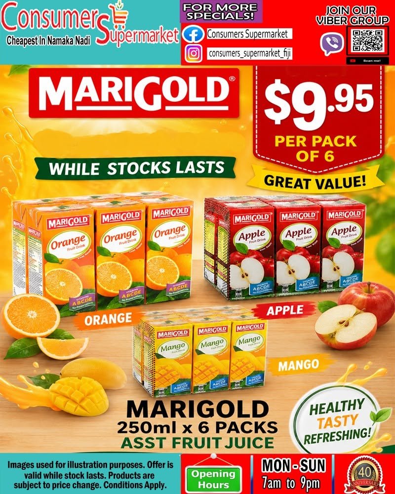 Marigold 250ml x 6 Packs Assorted Fruit Juice