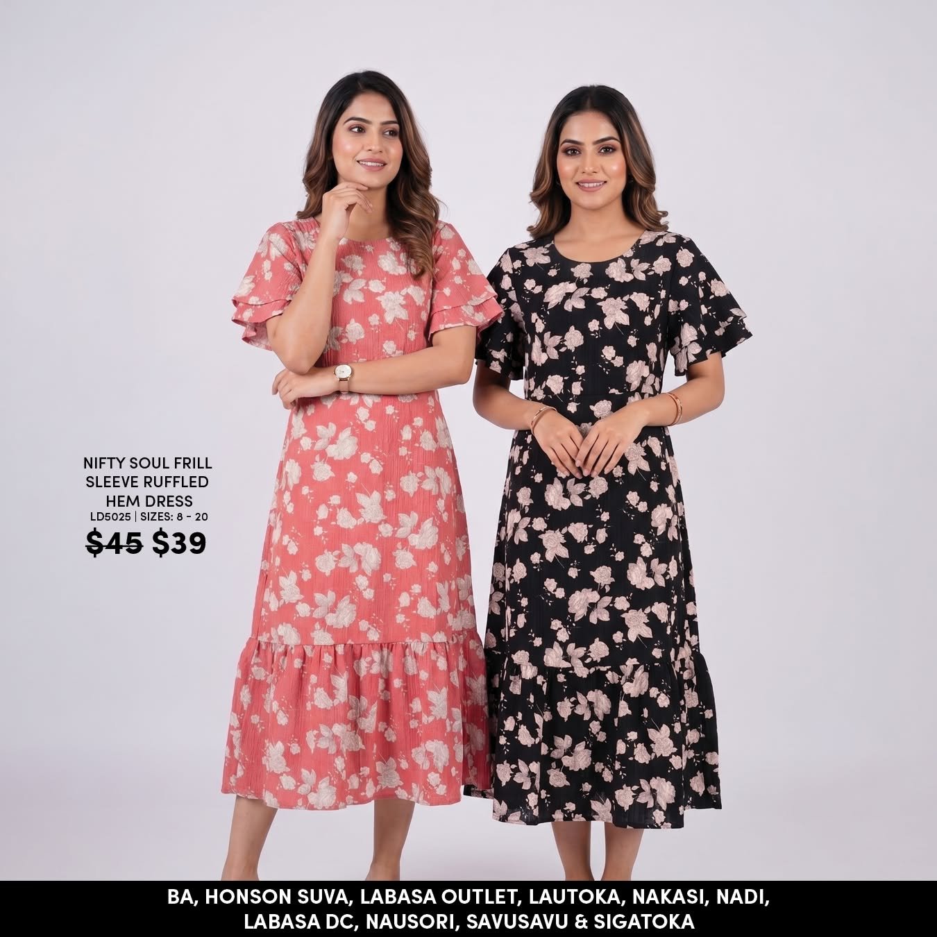 Nifty Soul Frill Sleeve Ruffled Hem Dress