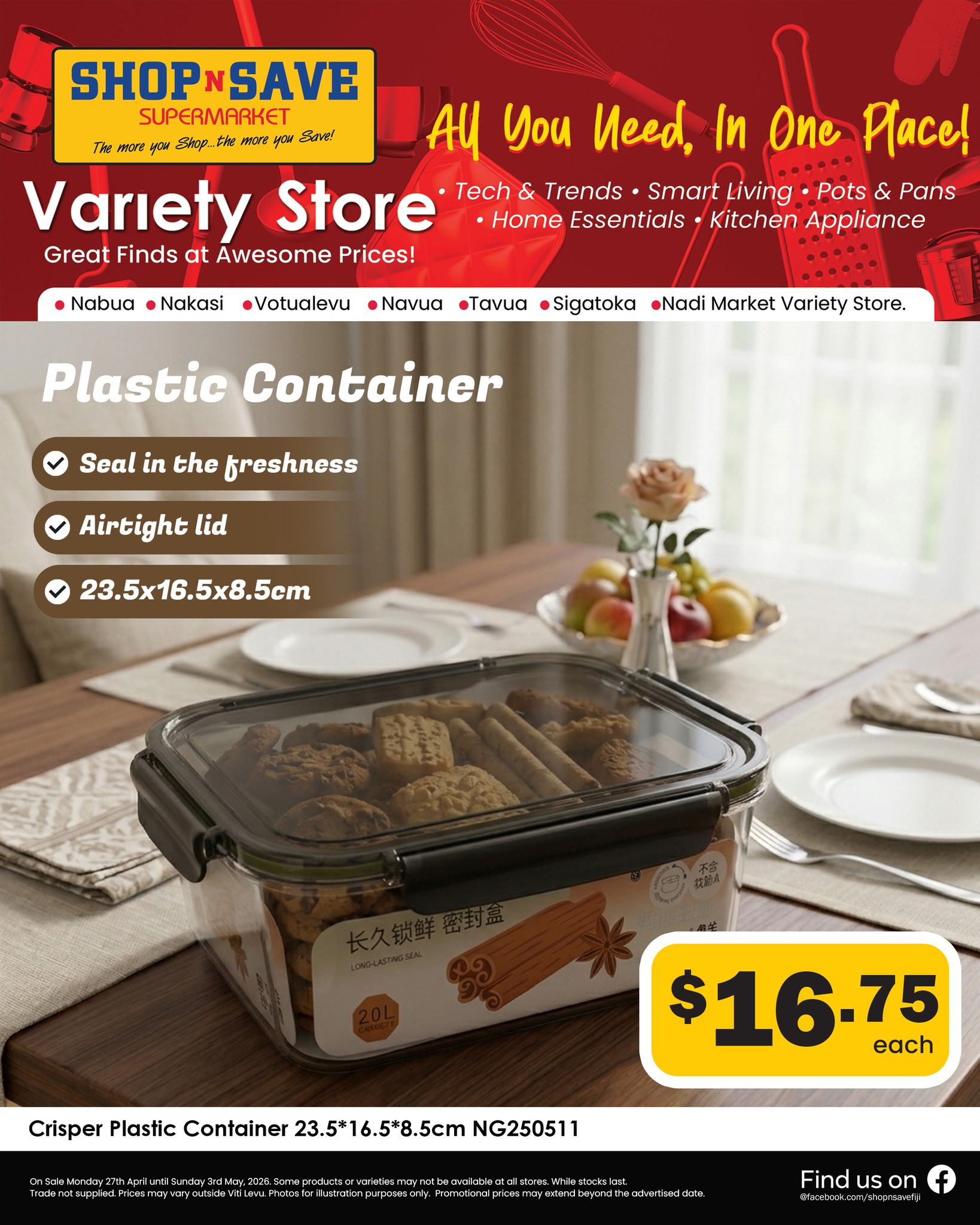 Crisper Plastic Container 23.5×16.5×8.5cm