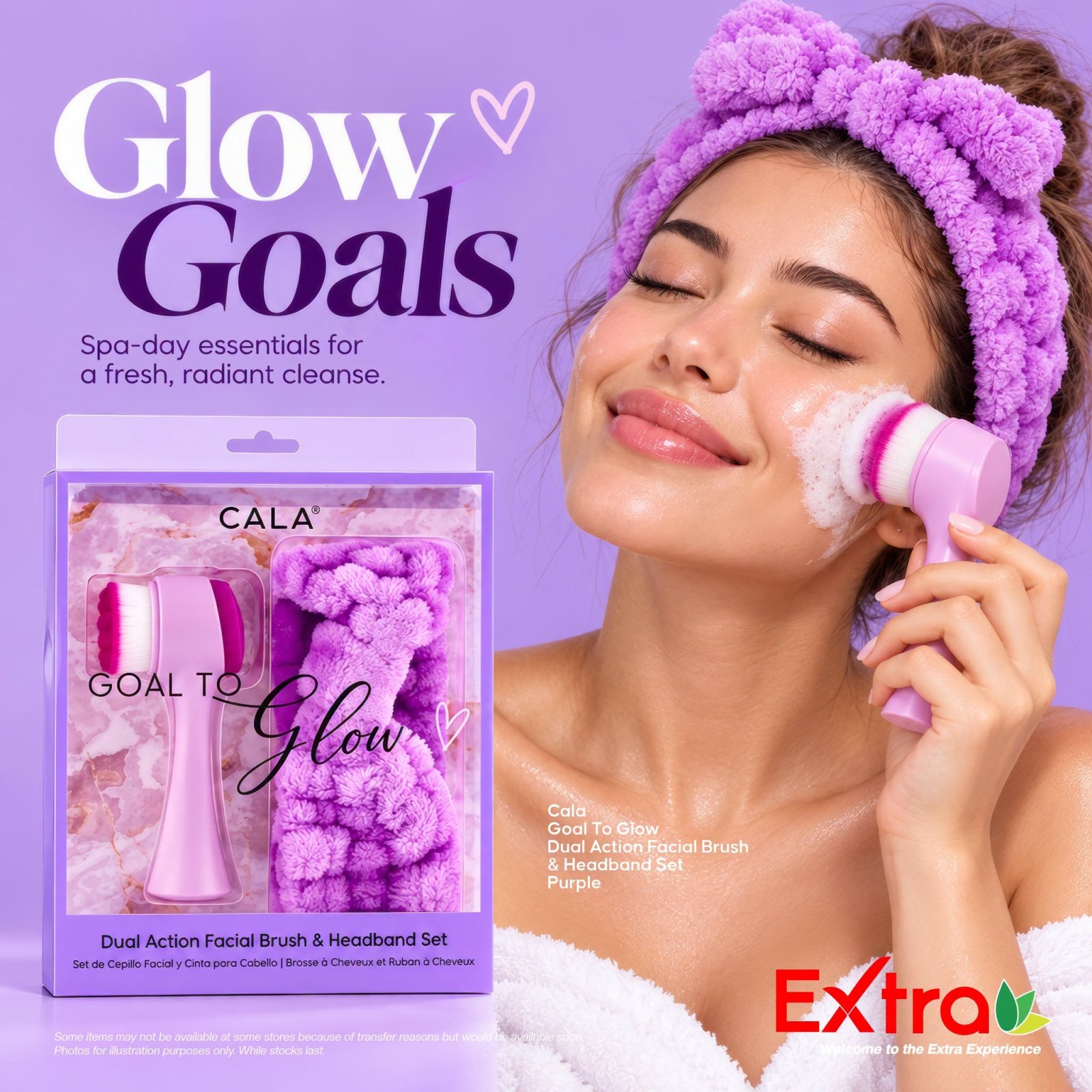 Cala Goal To Glow Dual Action Purple Facial Brush & Headband Set