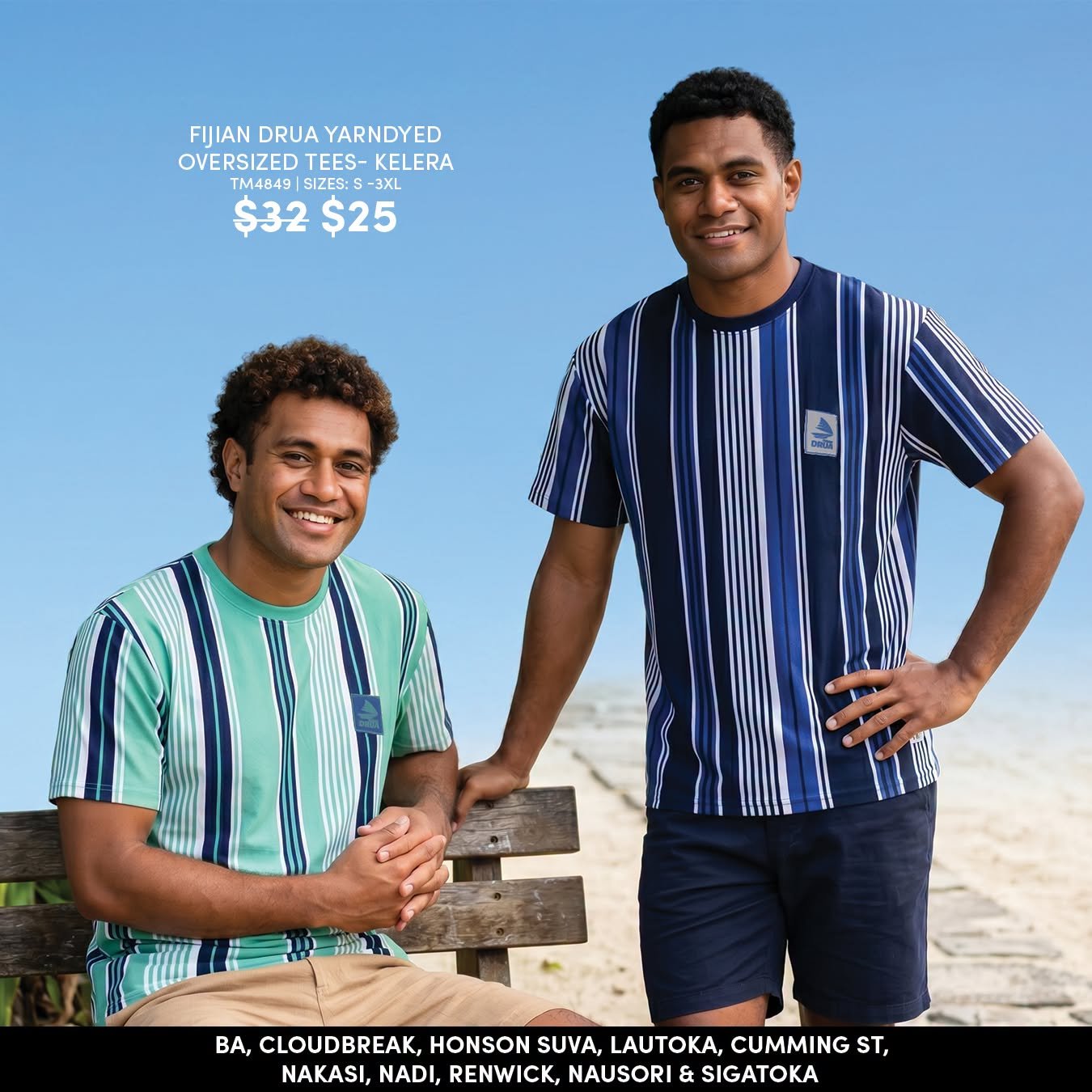 Fijian Drua Yarndyed Oversized Tees - Kelera