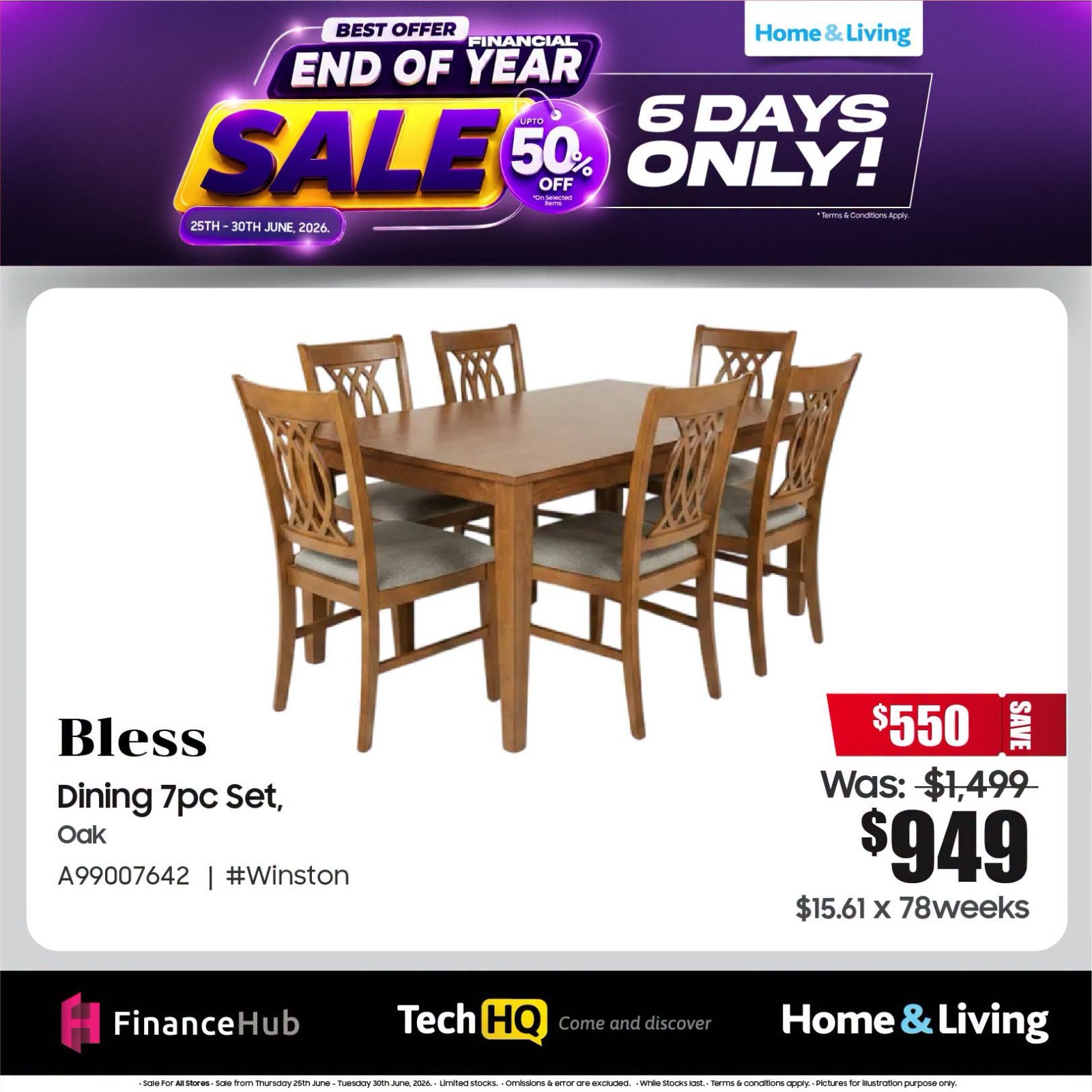 Bless Dining 7pc Set, Oak