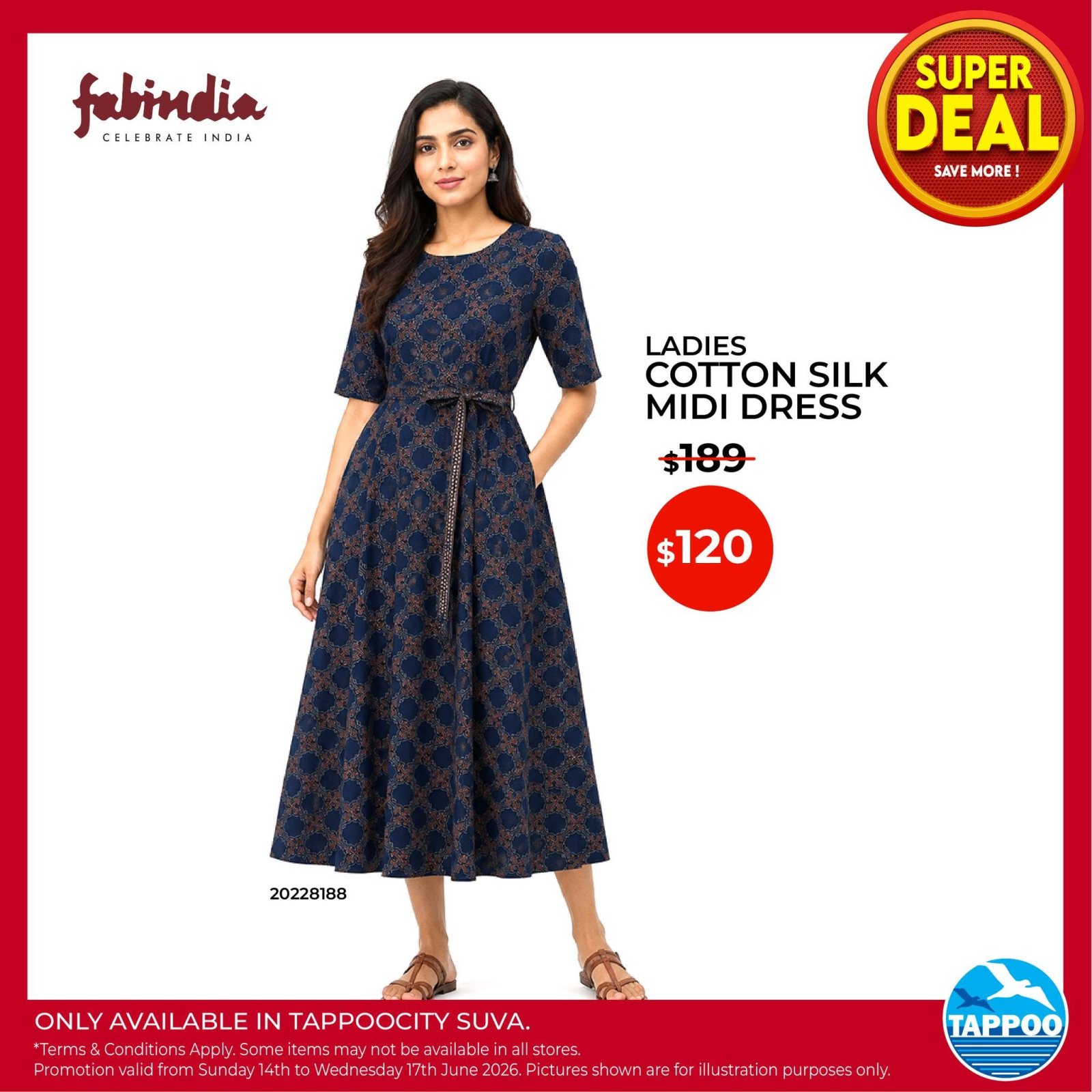 Ladies Cotton Silk Midi Dress