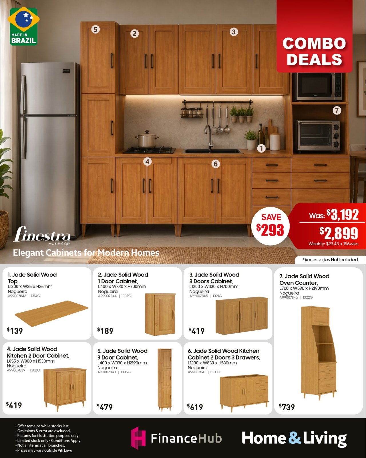 Jade Solid Wood Kitchen Cabinets Combo Deal