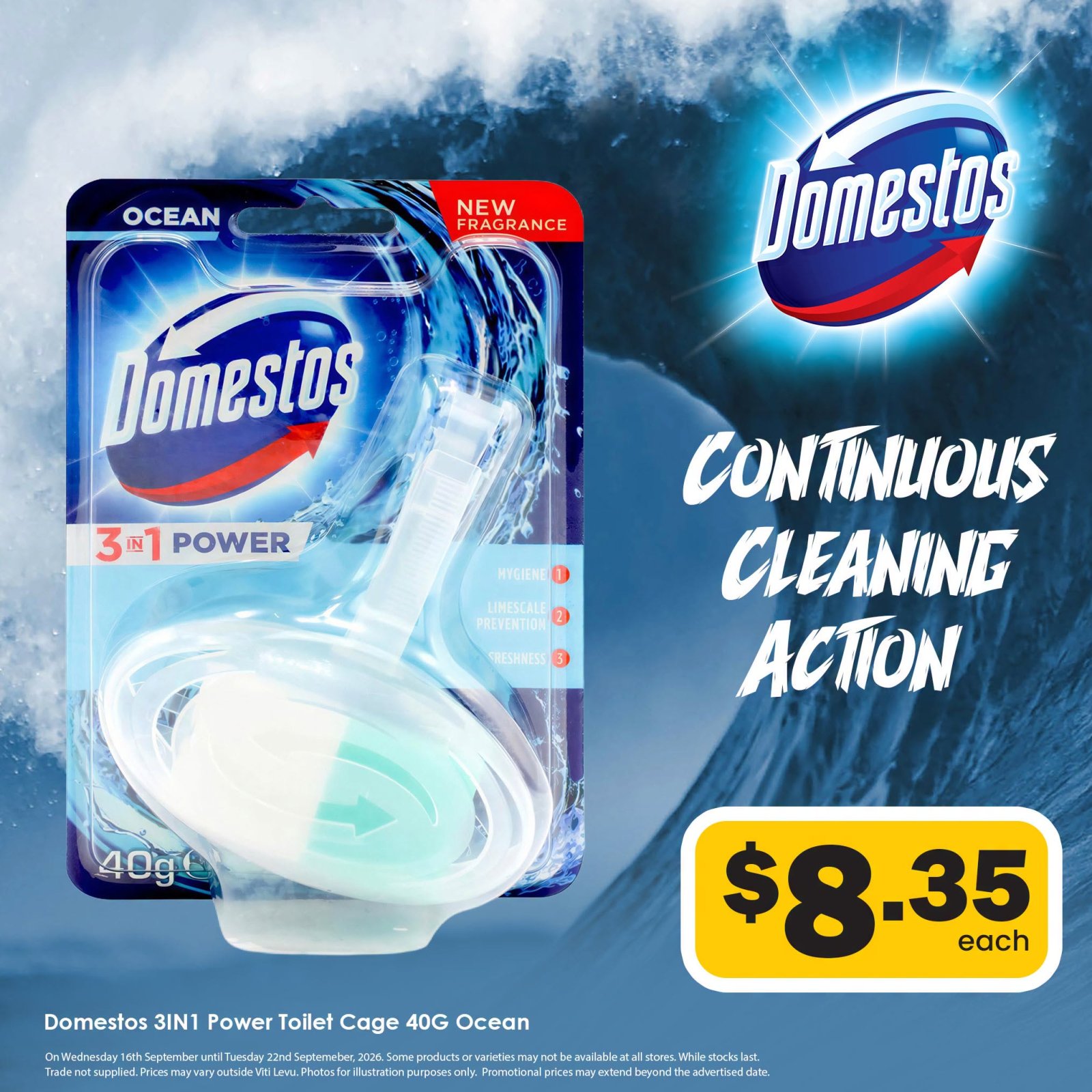 Domestos 3IN1 Power Toilet Cage 40G Ocean