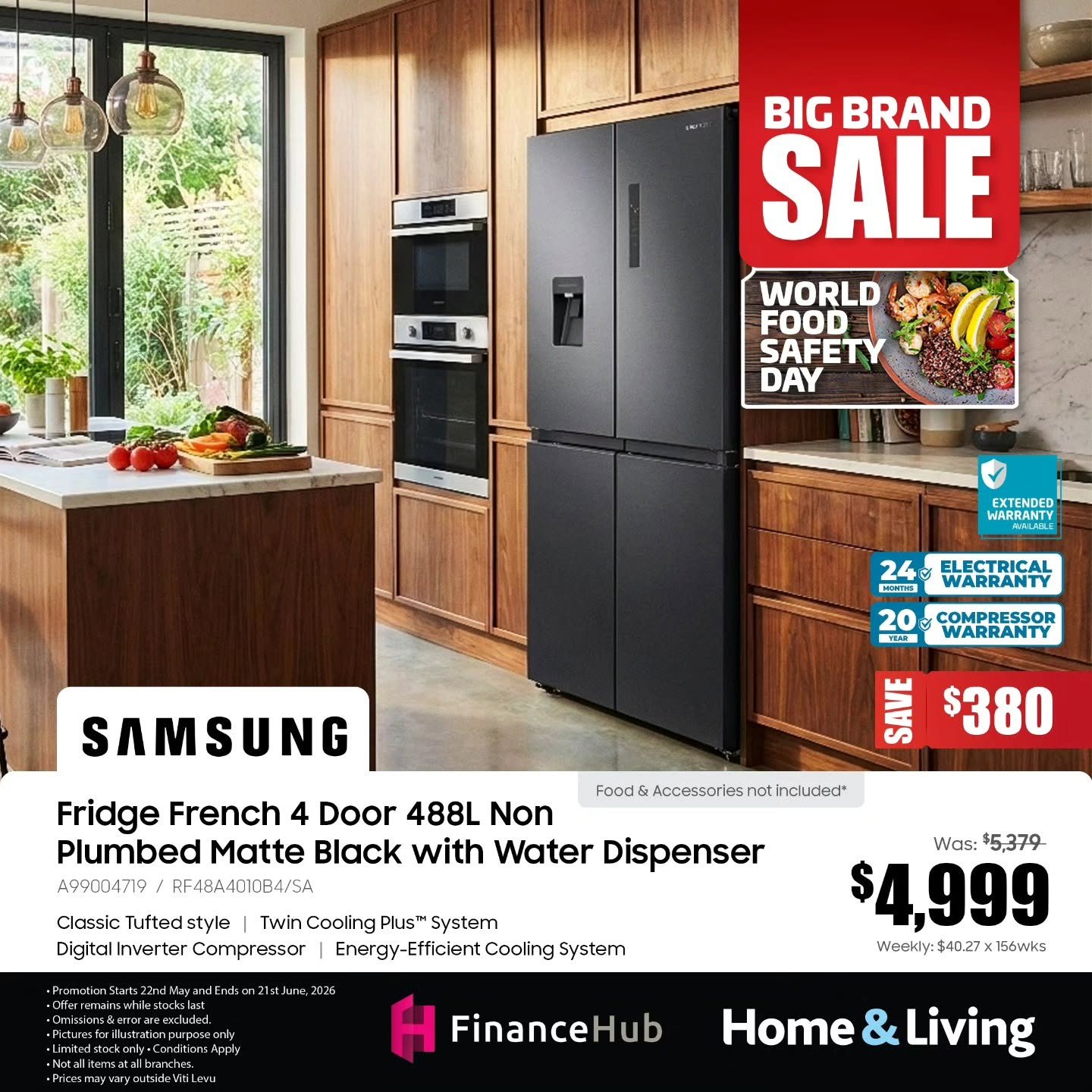 Samsung Fridge French 4 Door 488L Matte Black